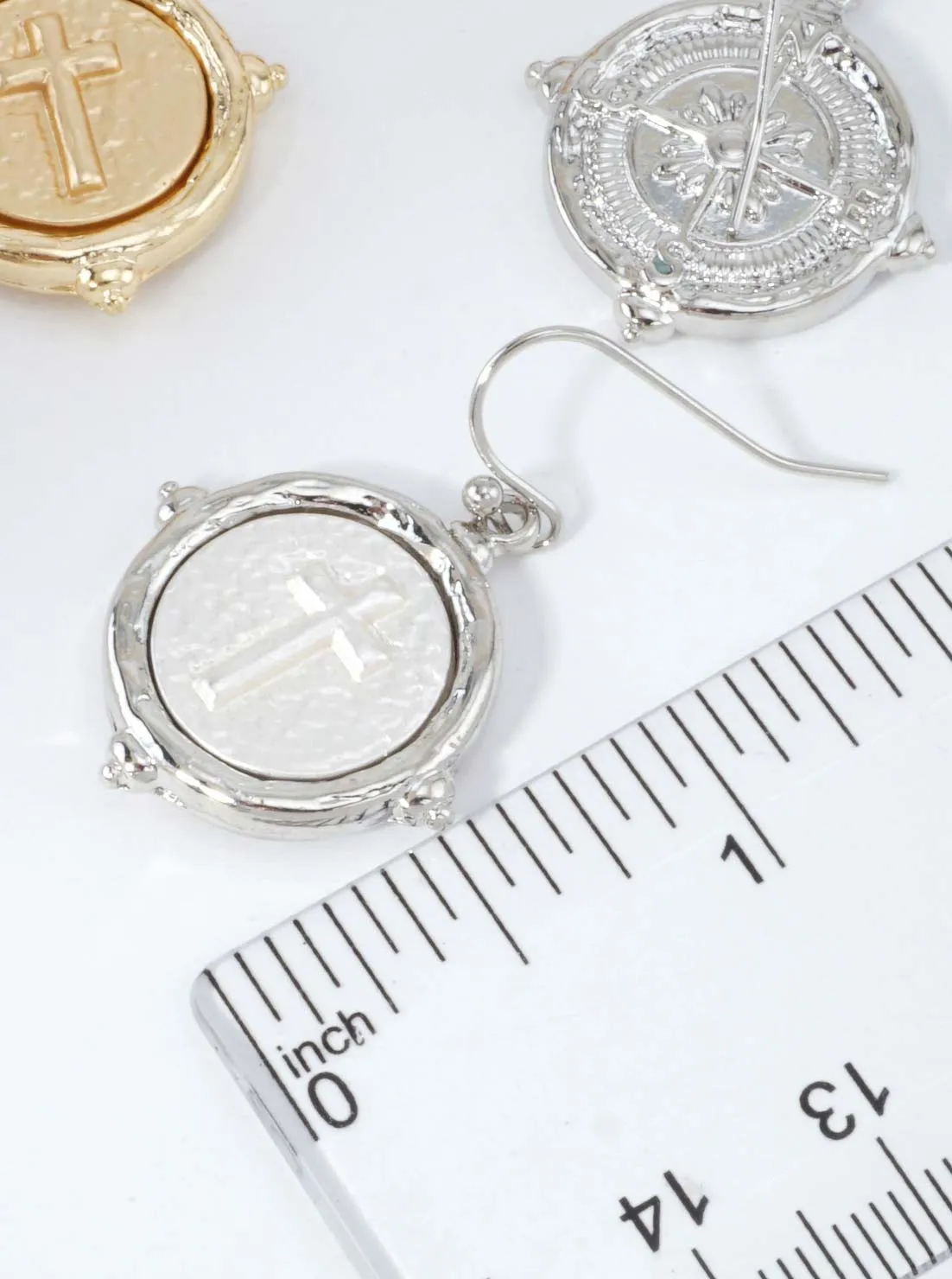Hammered Cross Coin Dangle Earrings