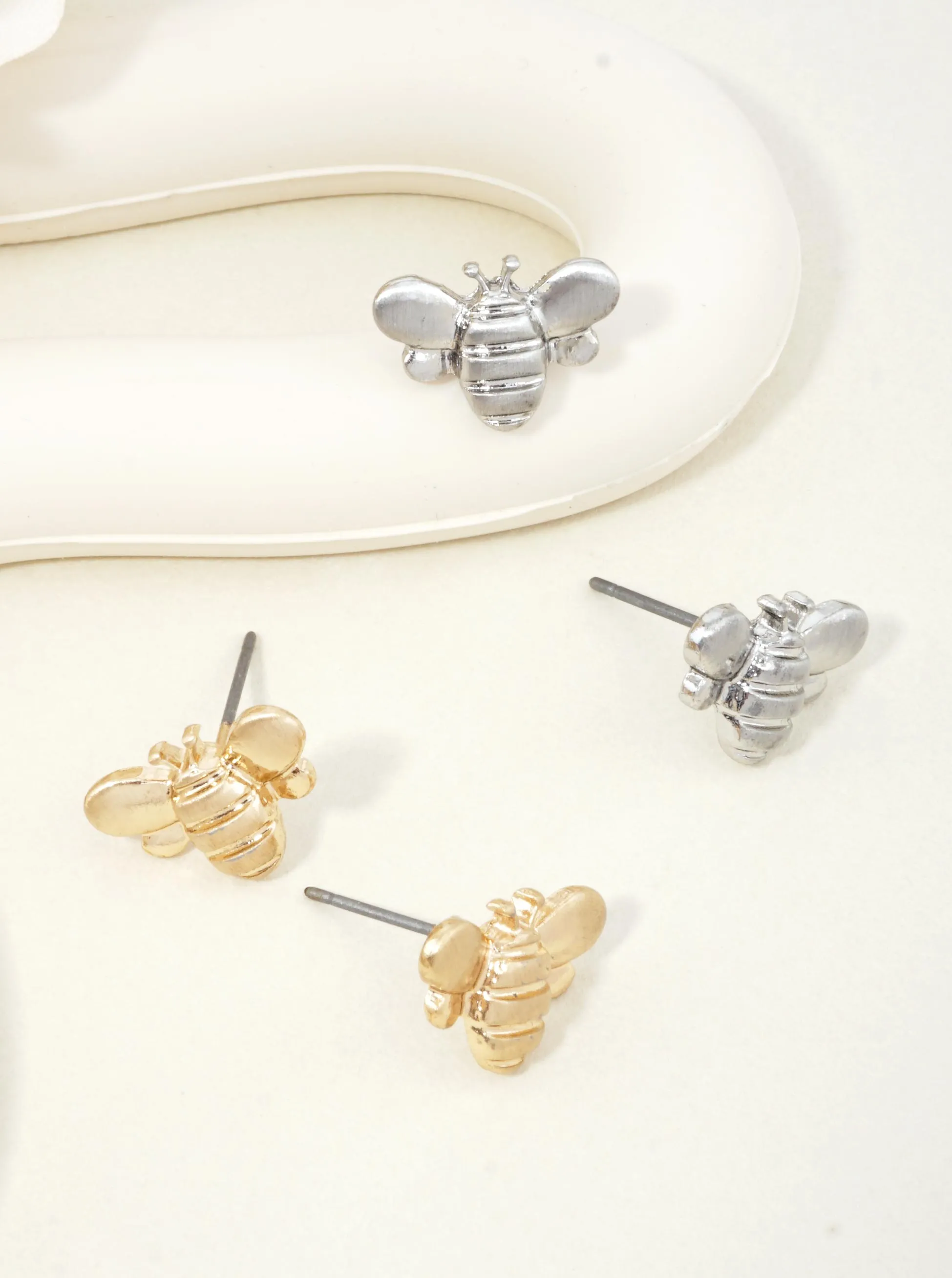 Textured Brass Bee Stud Earrings