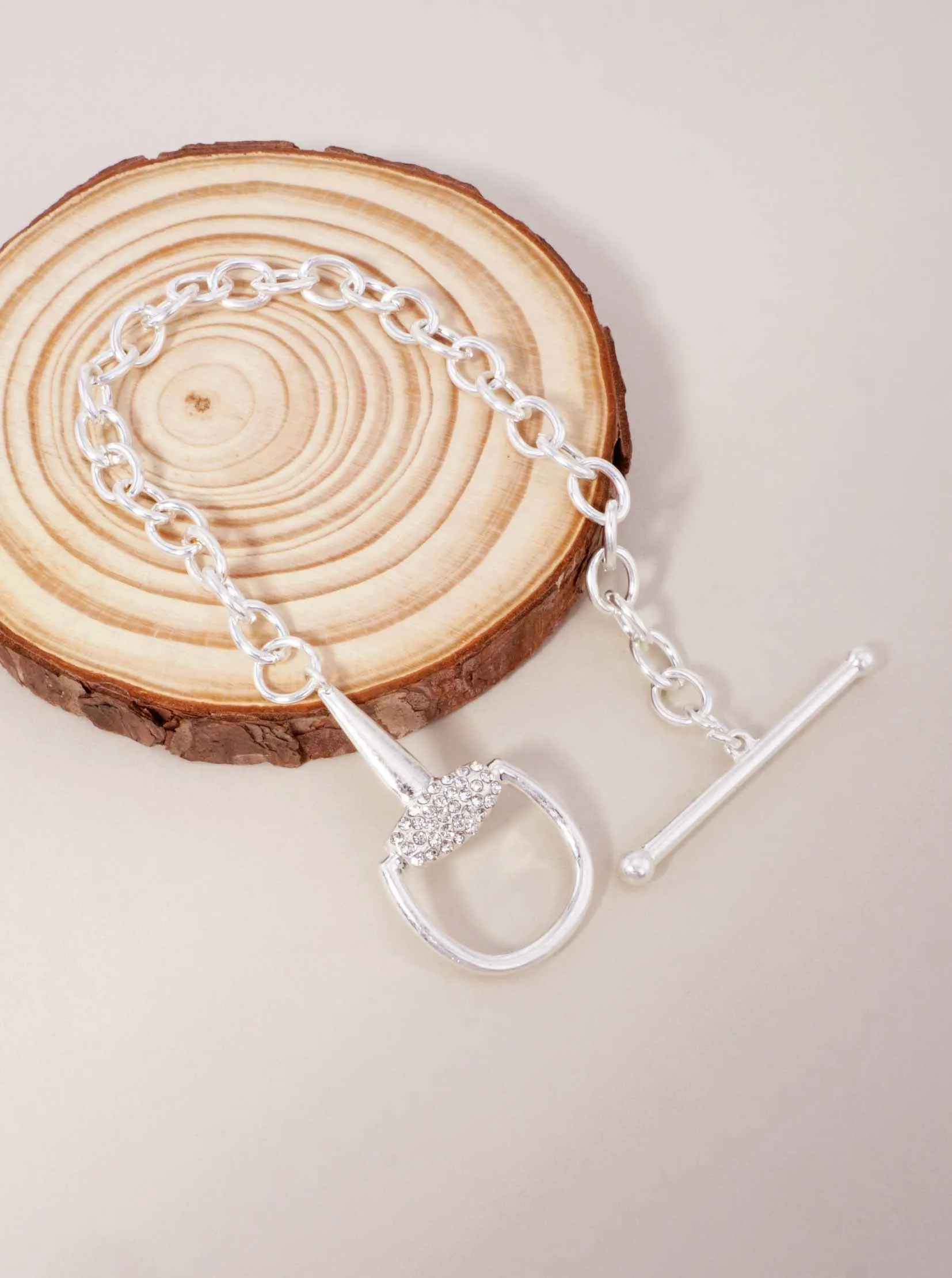 Bold Chunky Rhinestone Horsebit Chain Bracelet