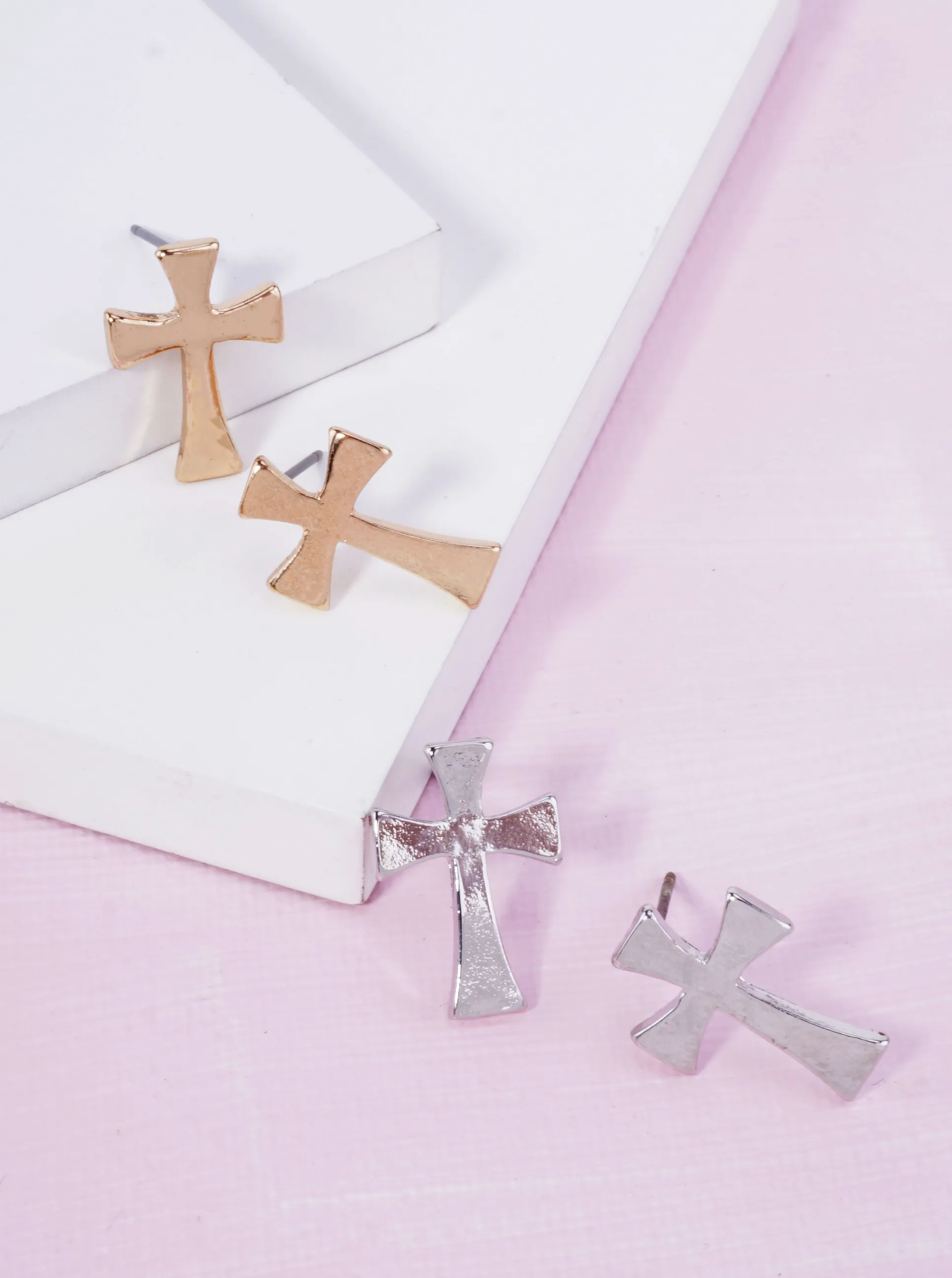 Classic Polished Cross Stud Earrings