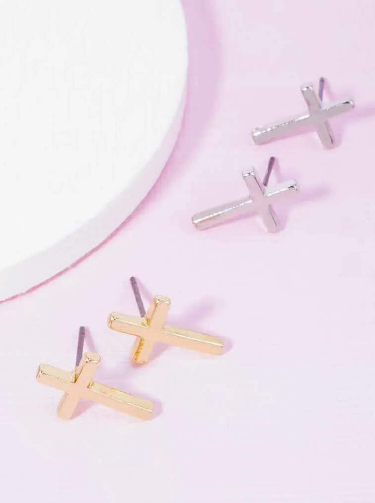 Polished Cross Zinc Alloy Stud Earrings