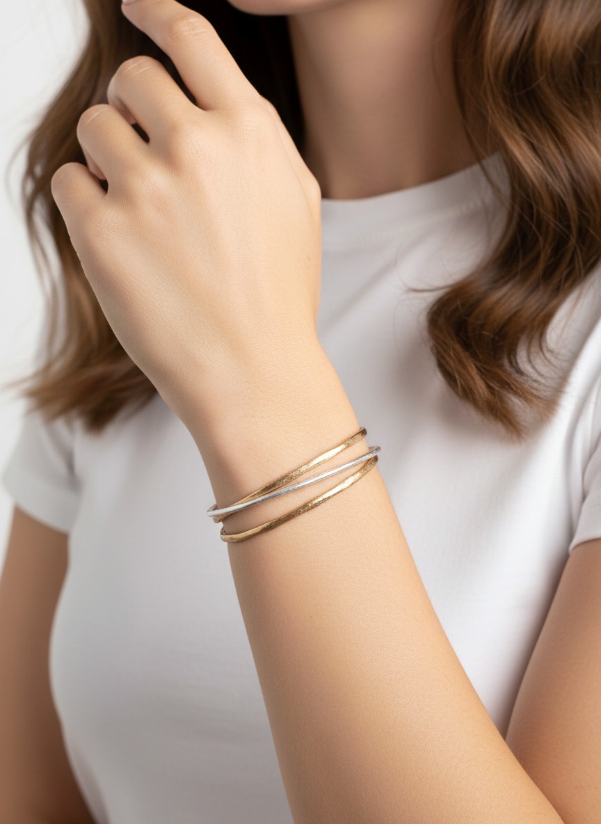 Two-Tone Hammered Zinc Alloy Cuff Bracelet  WGWS