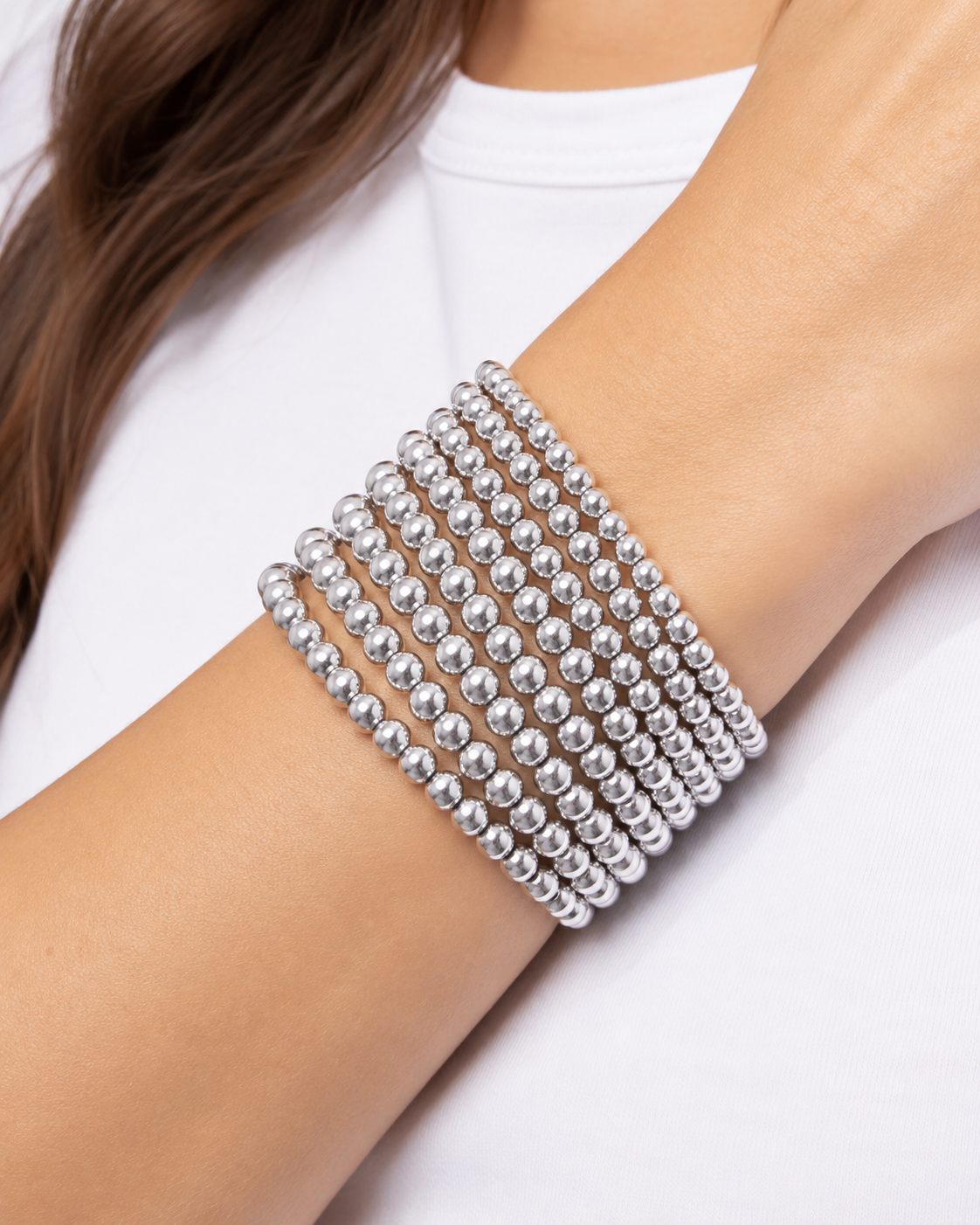 8PC-Set Round Beaded Stretch Stack Bracelet RH