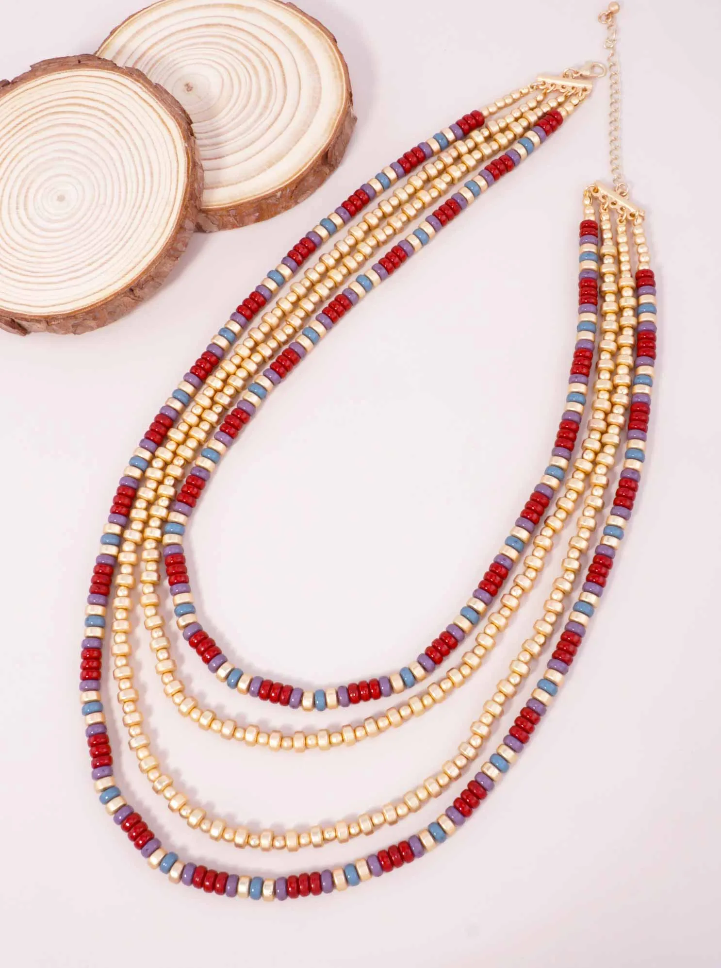 Layered Matte Beaded Acrylic Statement Necklace MGBR