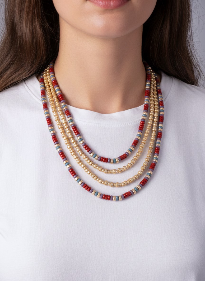 Layered Matte Beaded Acrylic Statement Necklace MGBR