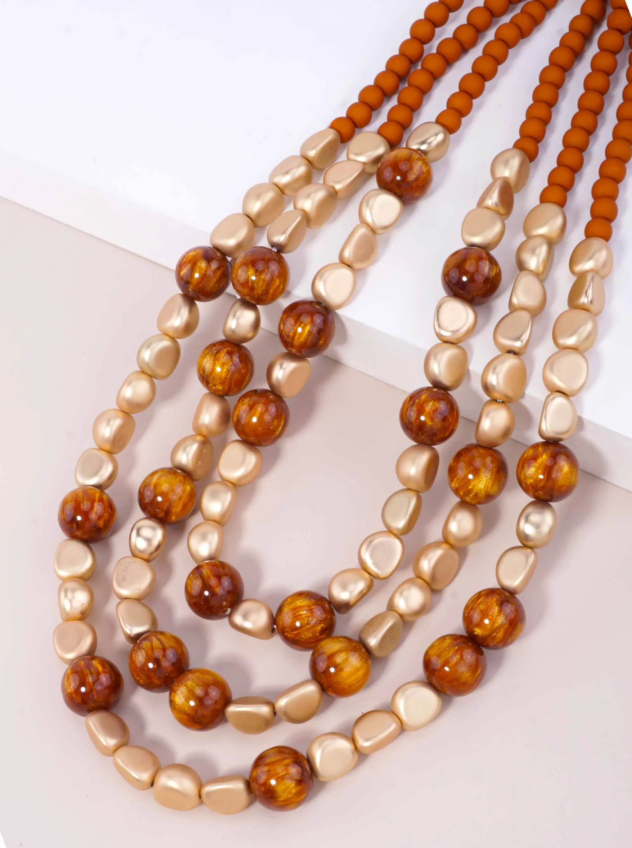 Marbled Resin & Metallic Beaded Statement Necklace GD