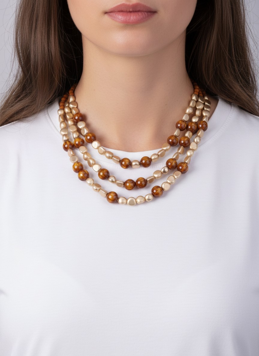 Marbled Resin & Metallic Beaded Statement Necklace GD