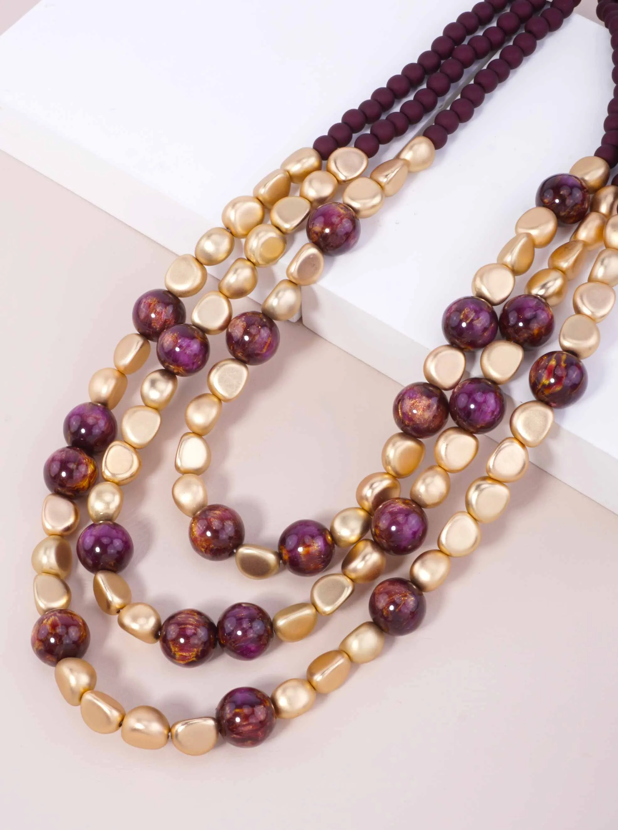 Marbled Resin & Metallic Beaded Statement Necklace PP