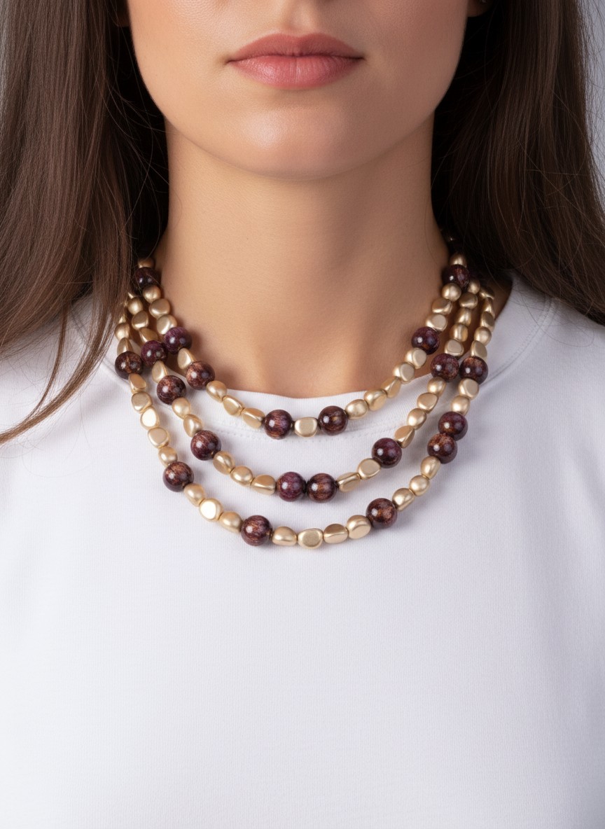 Marbled Resin & Metallic Beaded Statement Necklace PP