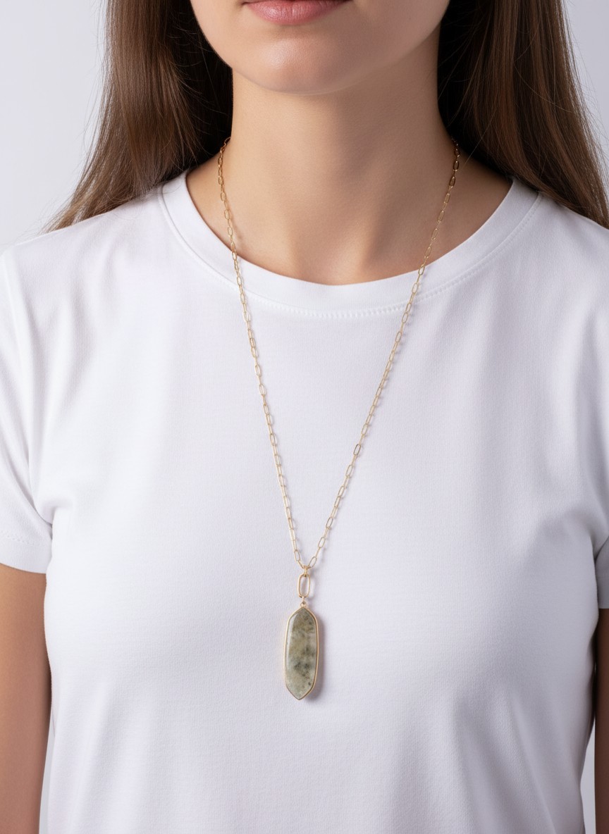 Marquise Stone Paper Clip Pendant Necklace MGGY
