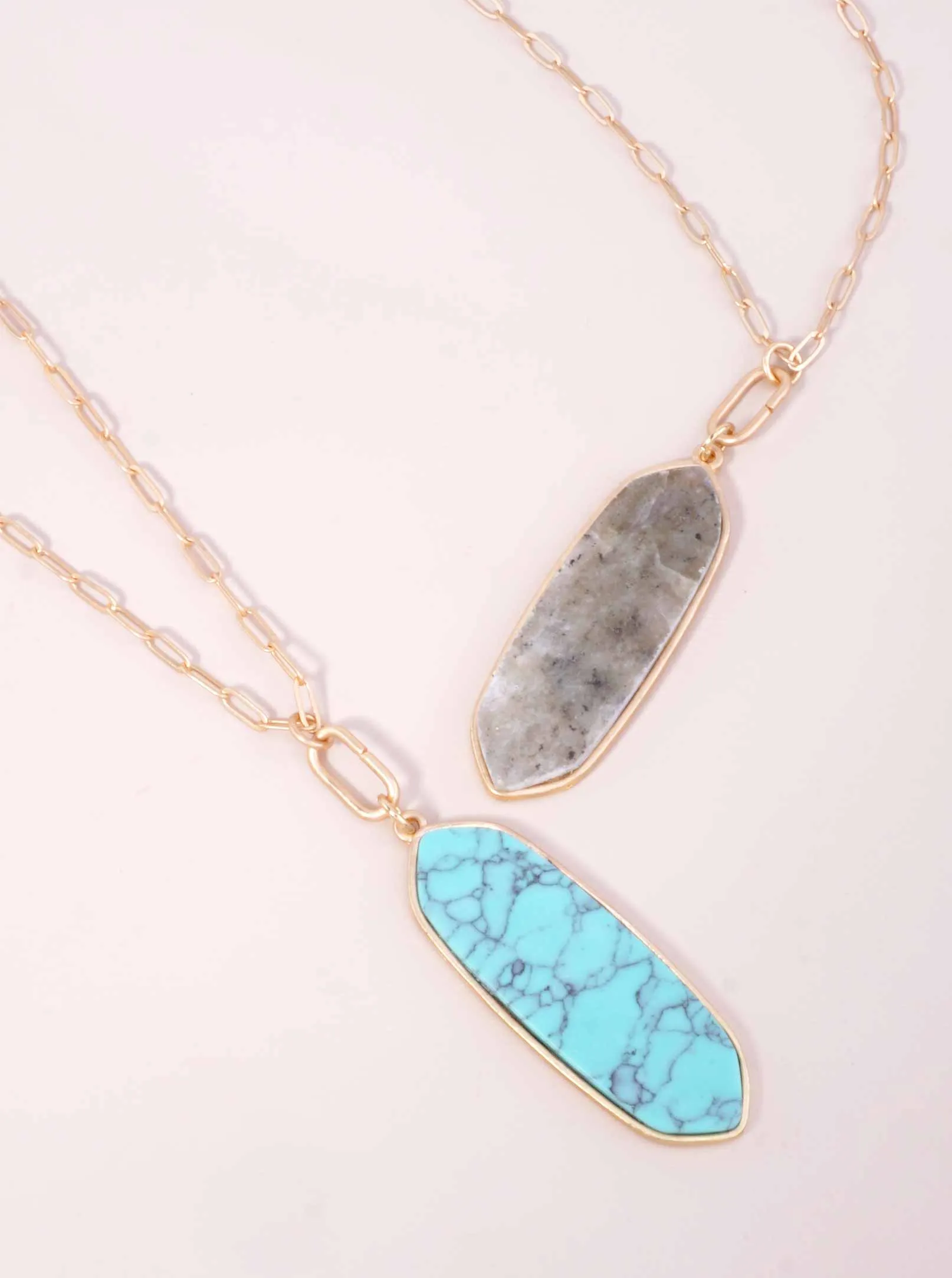 Marquise Stone Paper Clip Pendant Necklace MGTQ