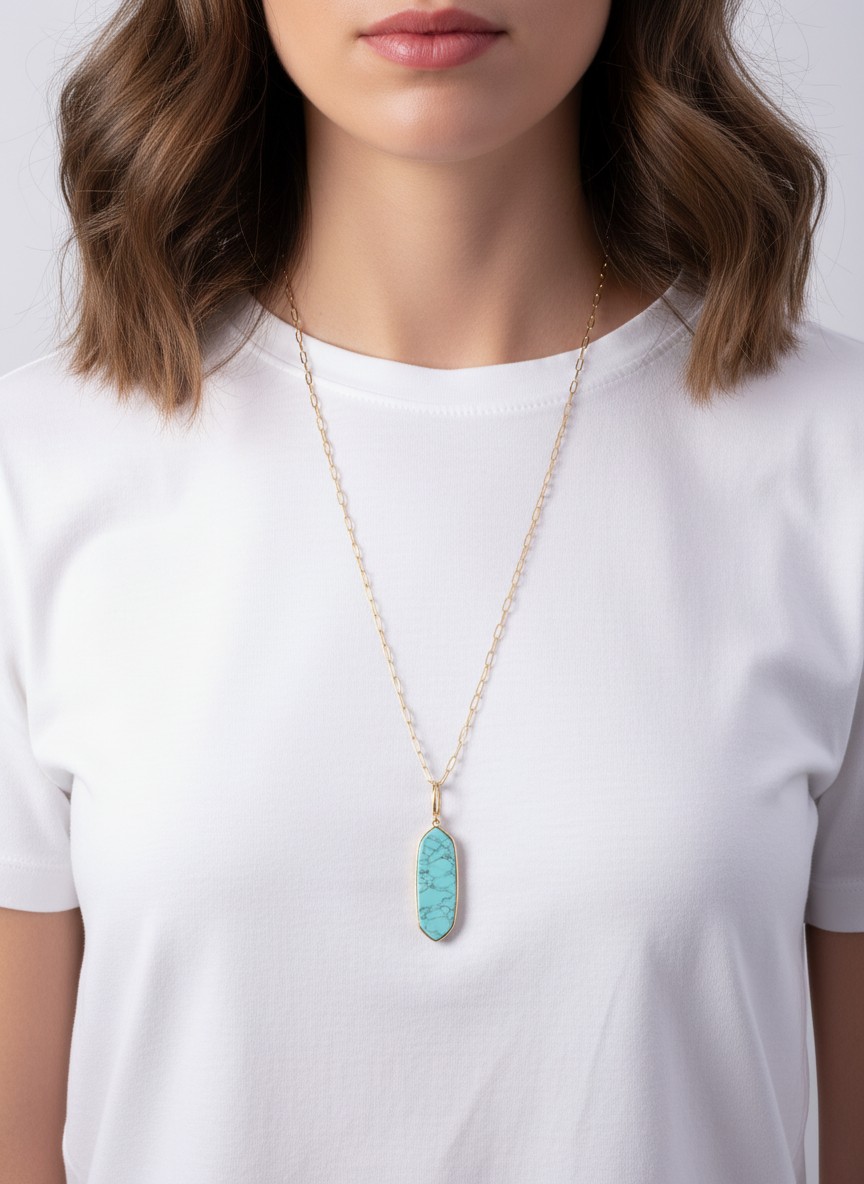 Marquise Stone Paper Clip Pendant Necklace MGTQ