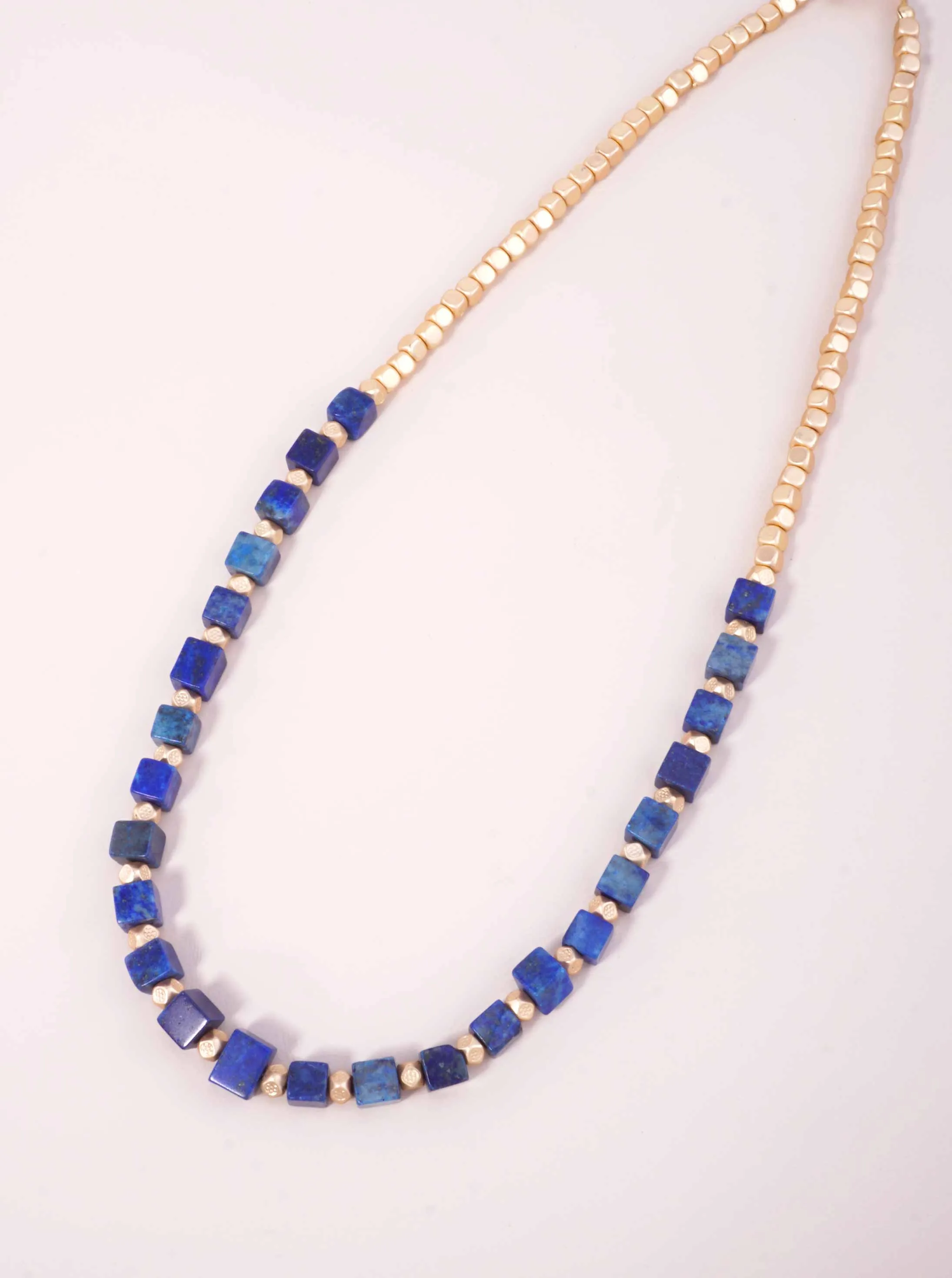 Metallic Bead & Square Marbled Stone Necklace BL