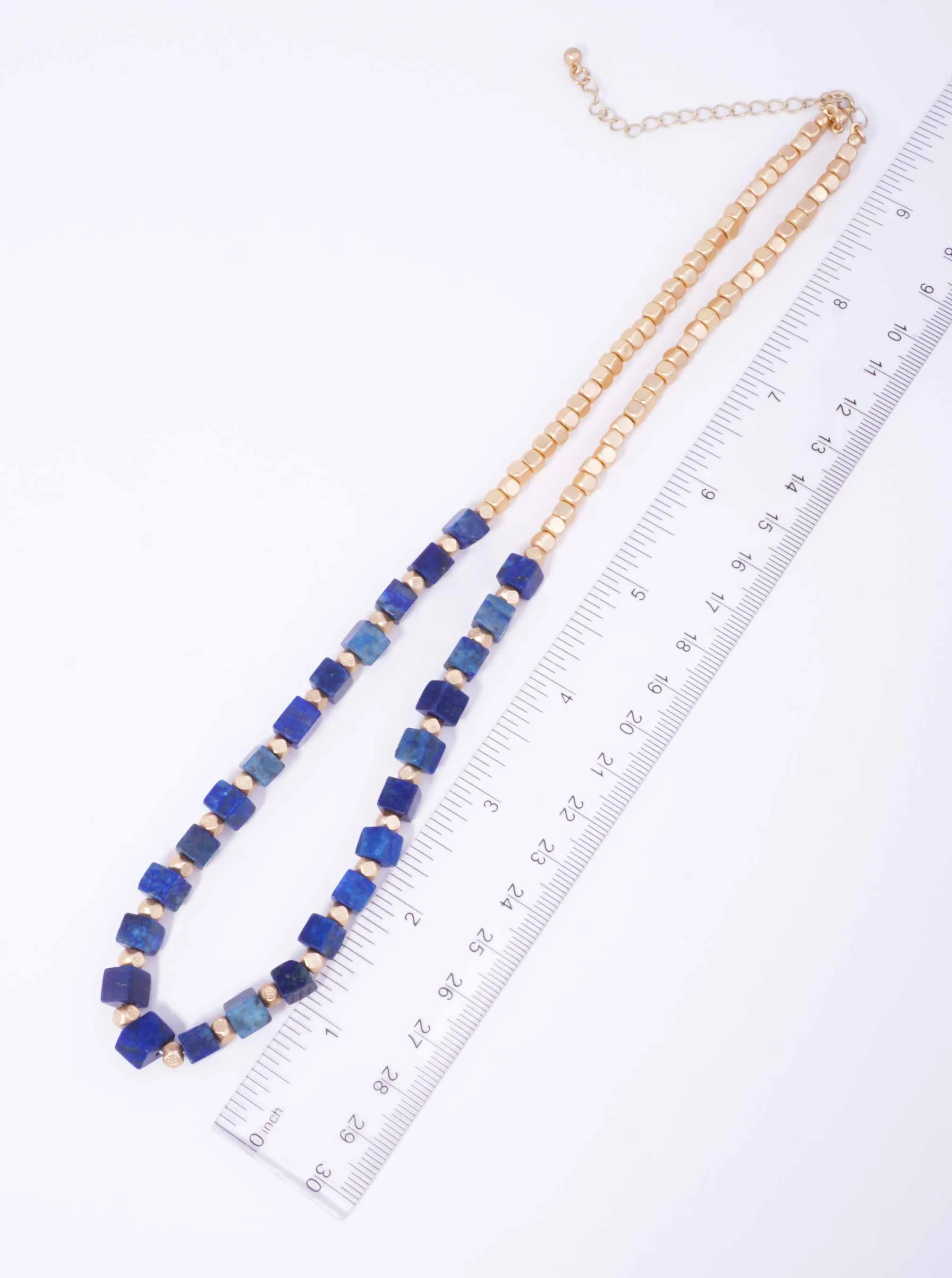 Metallic Bead & Square Marbled Stone Necklace BL