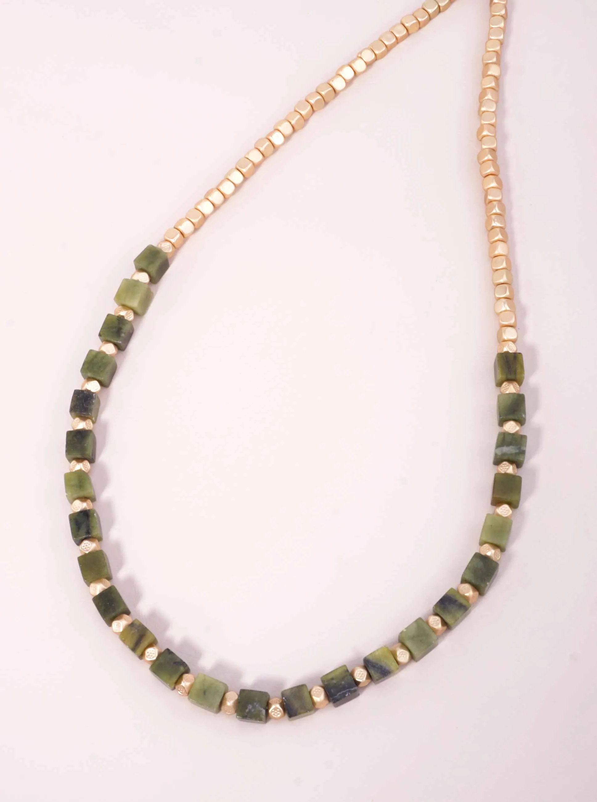 Metallic Bead & Square Marbled Stone Necklace GR