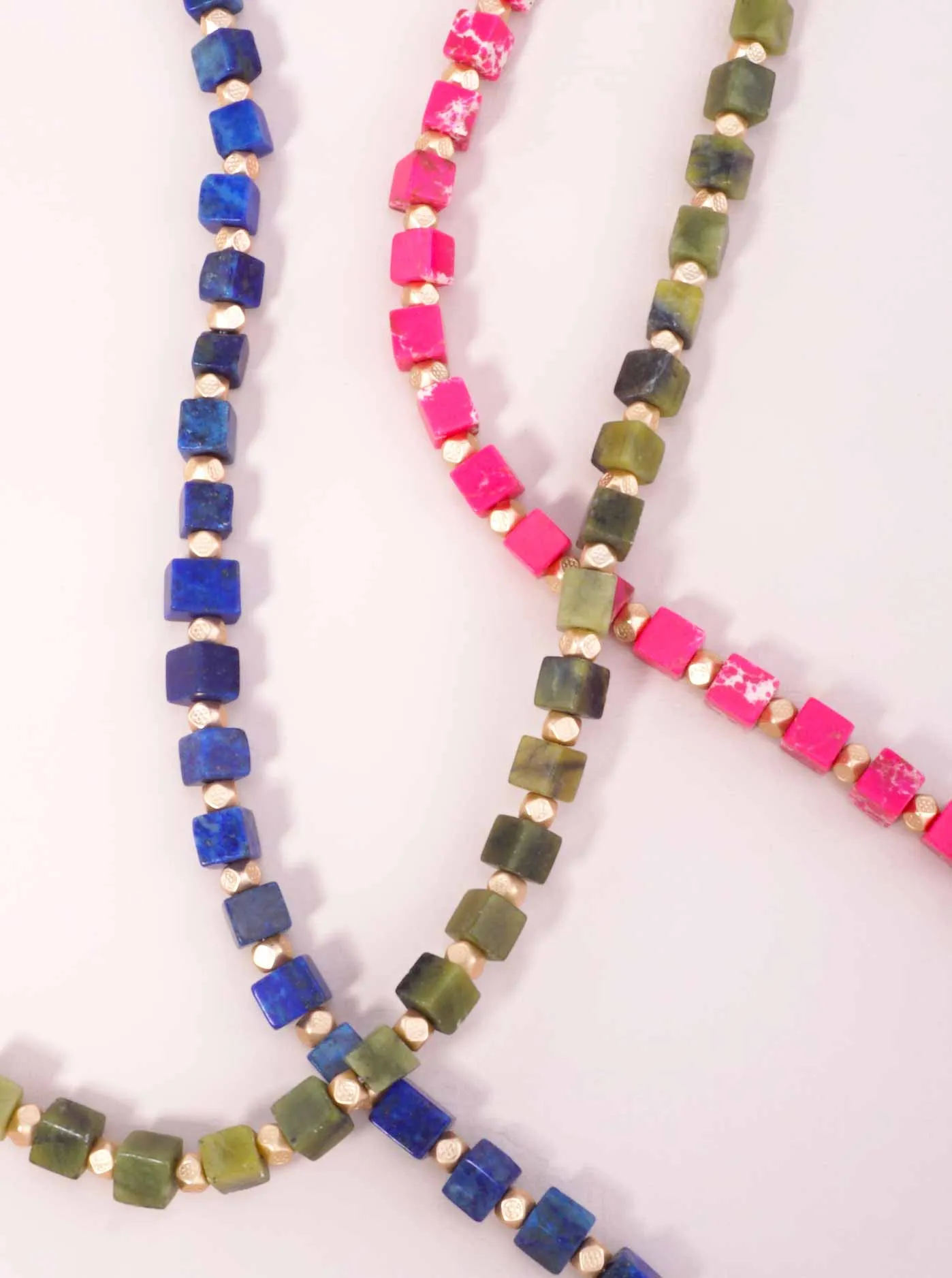 Metallic Bead & Square Marbled Stone Necklace GR