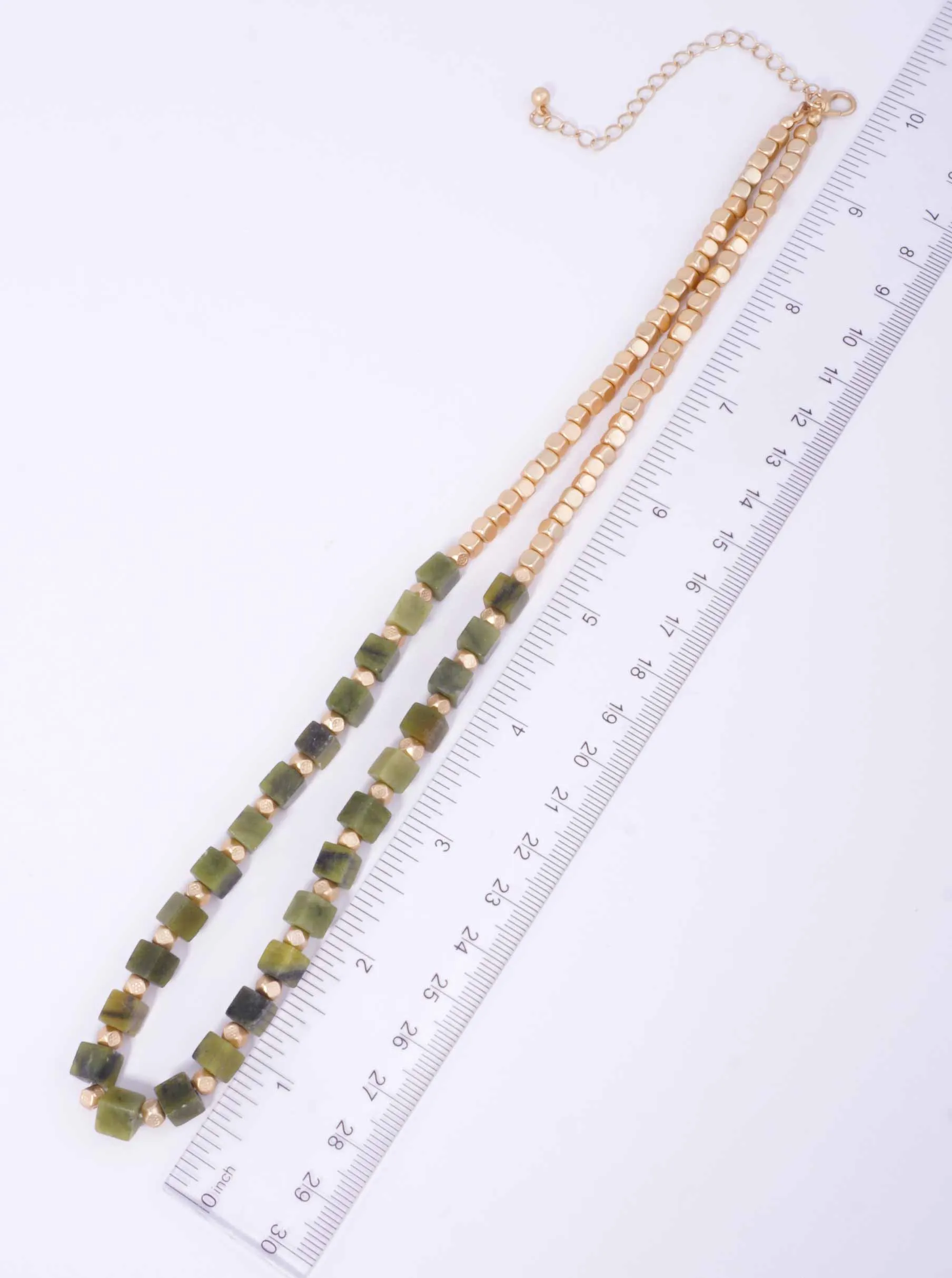 Metallic Bead & Square Marbled Stone Necklace GR
