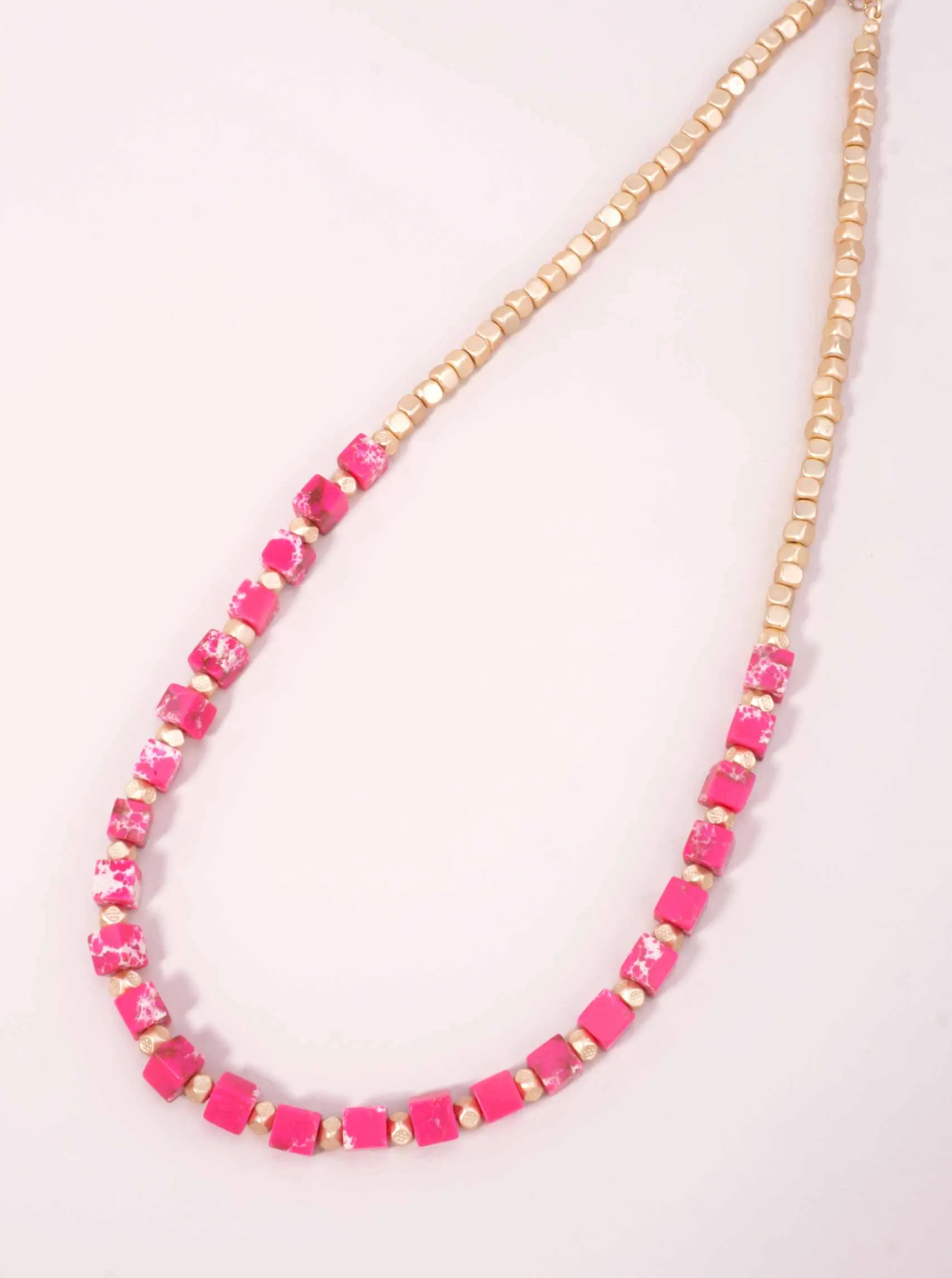 Metallic Bead & Square Marbled Stone Necklace PJ