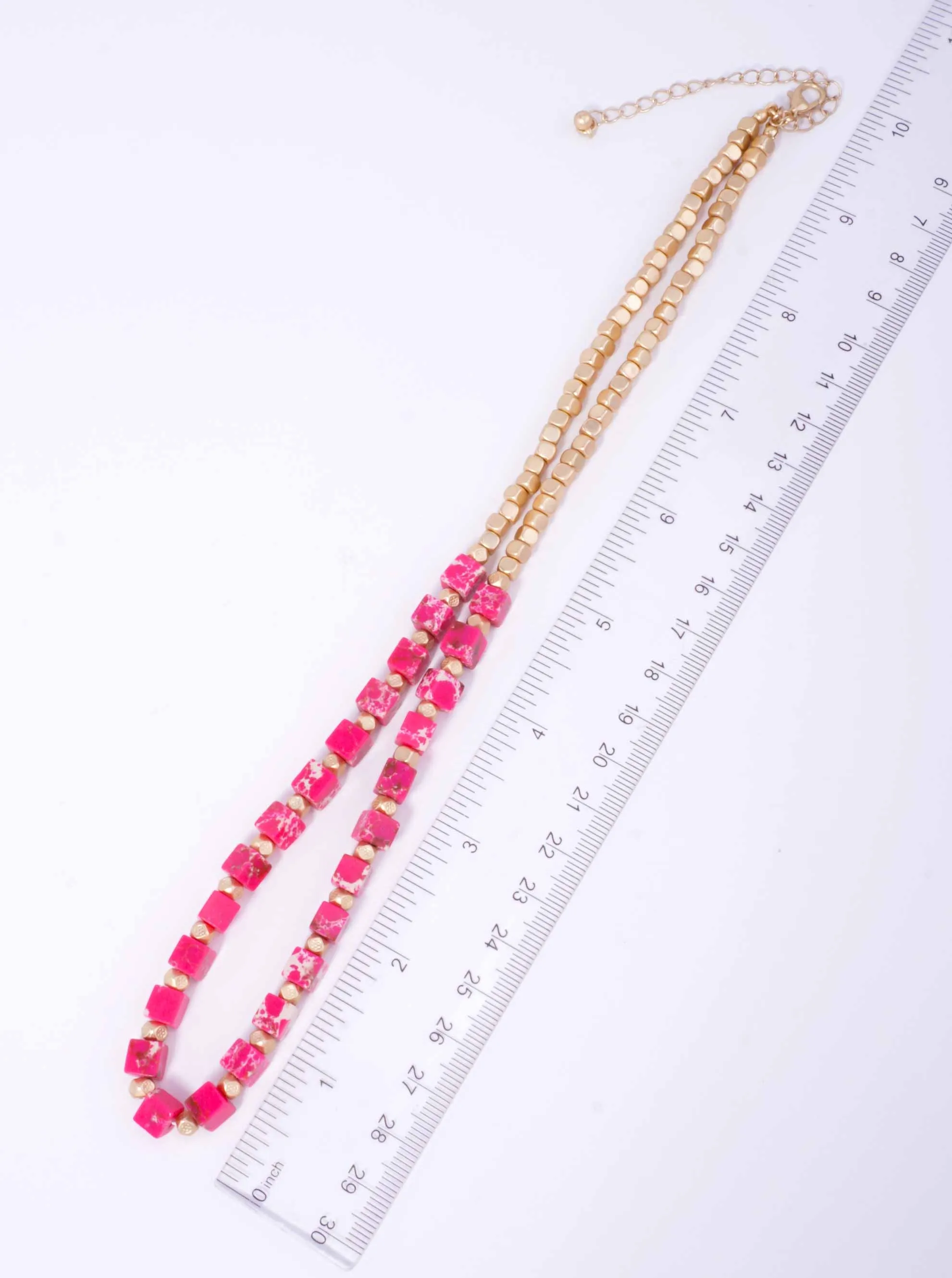 Metallic Bead & Square Marbled Stone Necklace PJ