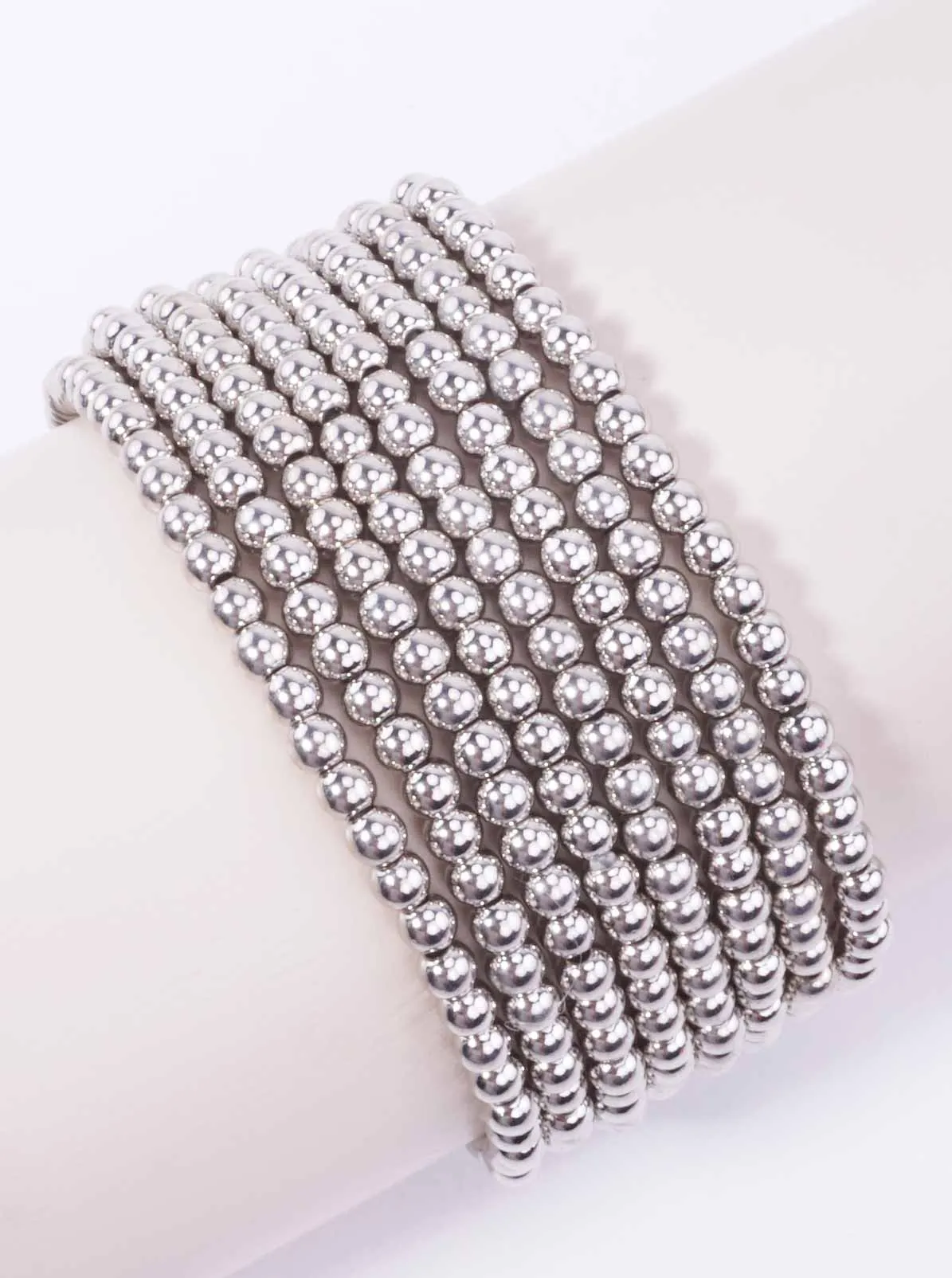 Rhodium 8PC-Set Round Beaded Stretch Stack Bracelet