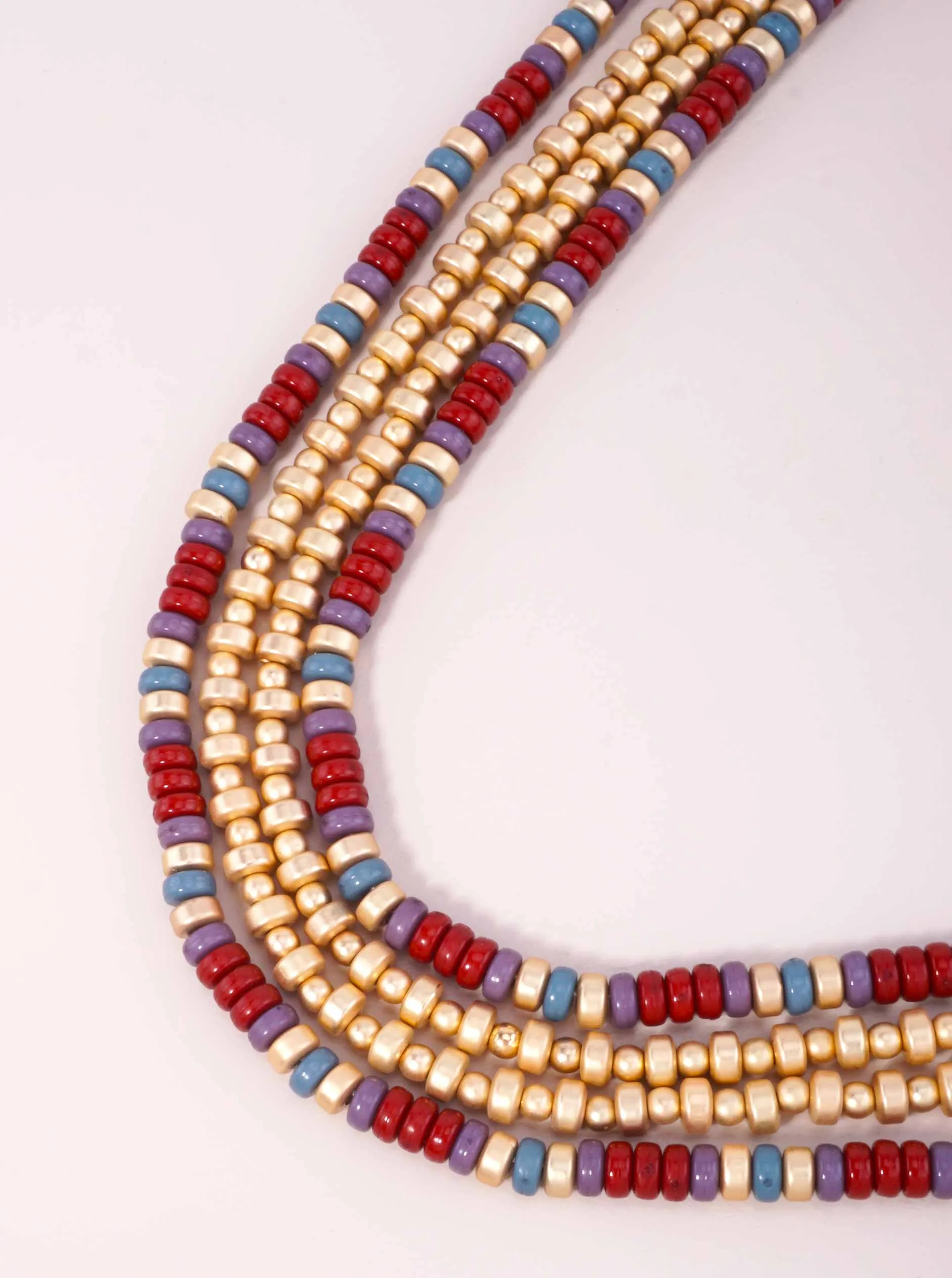 Matte Gold Brown Layered Matte Beaded Acrylic Statement Necklace
