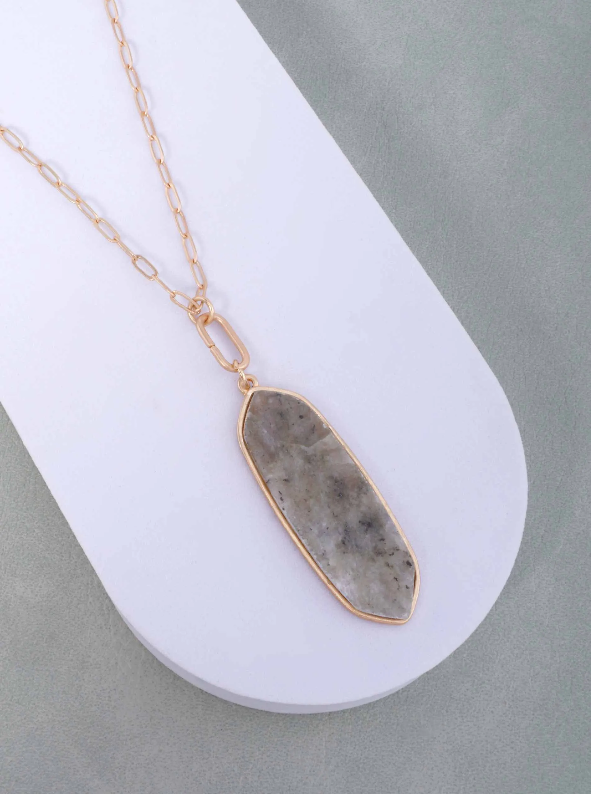 Mixed Gray Marquise Stone Paper Clip Pendant Necklace