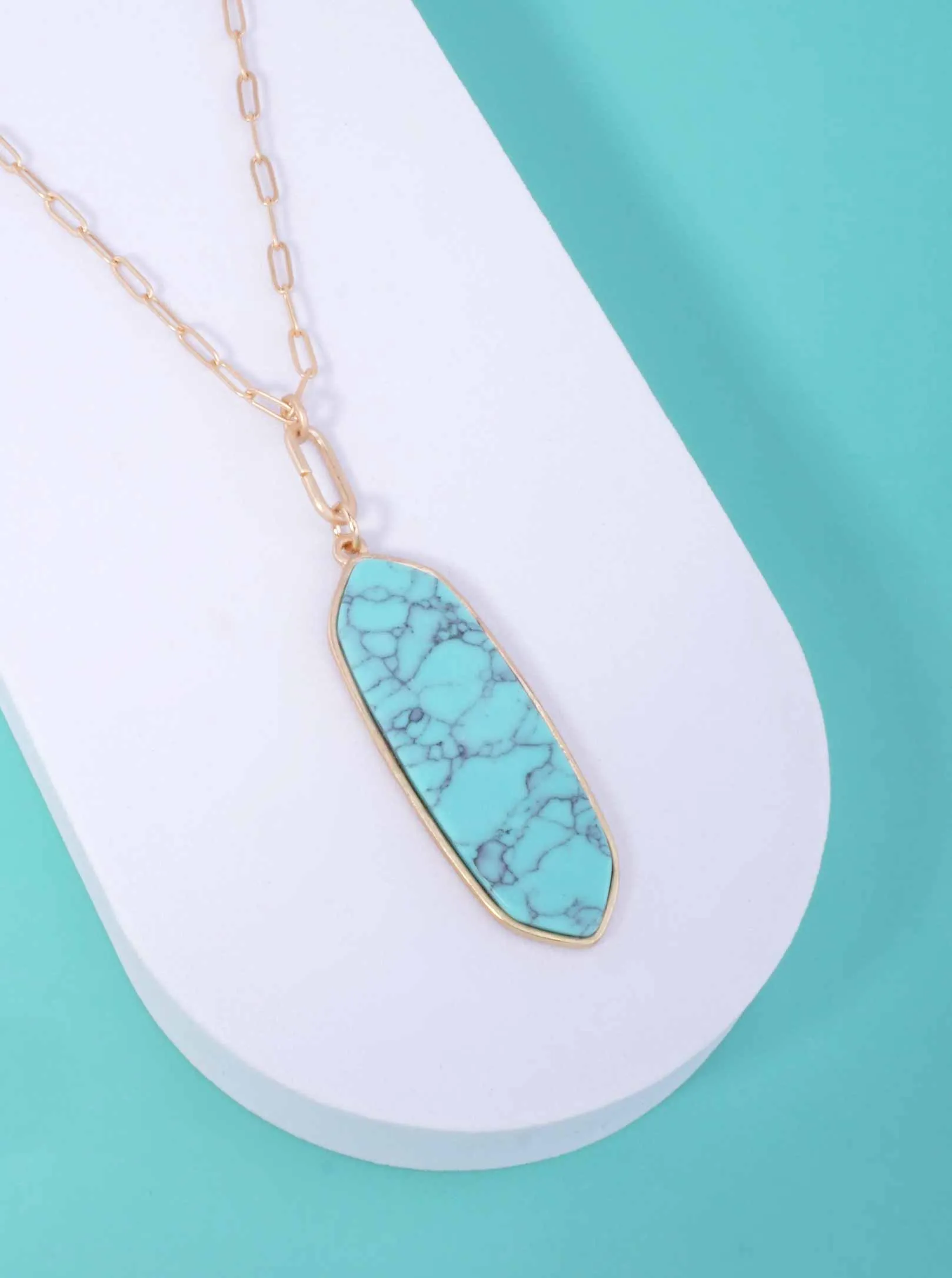 Mixed Turquoise Marquise Stone Paper Clip Pendant Necklace