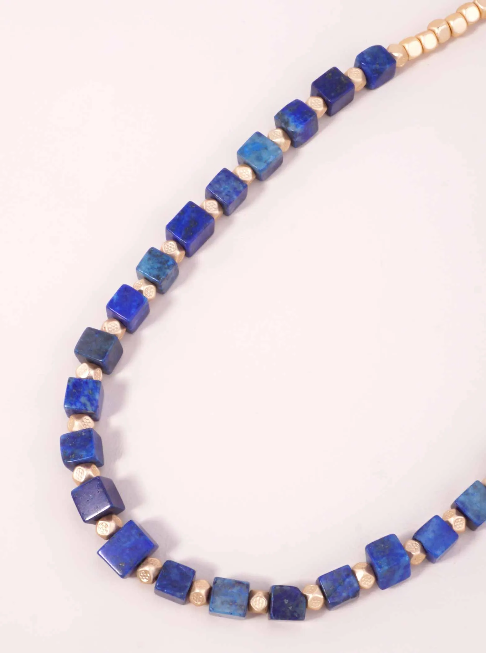 Blue Metallic Bead & Square Marbled Stone Necklace