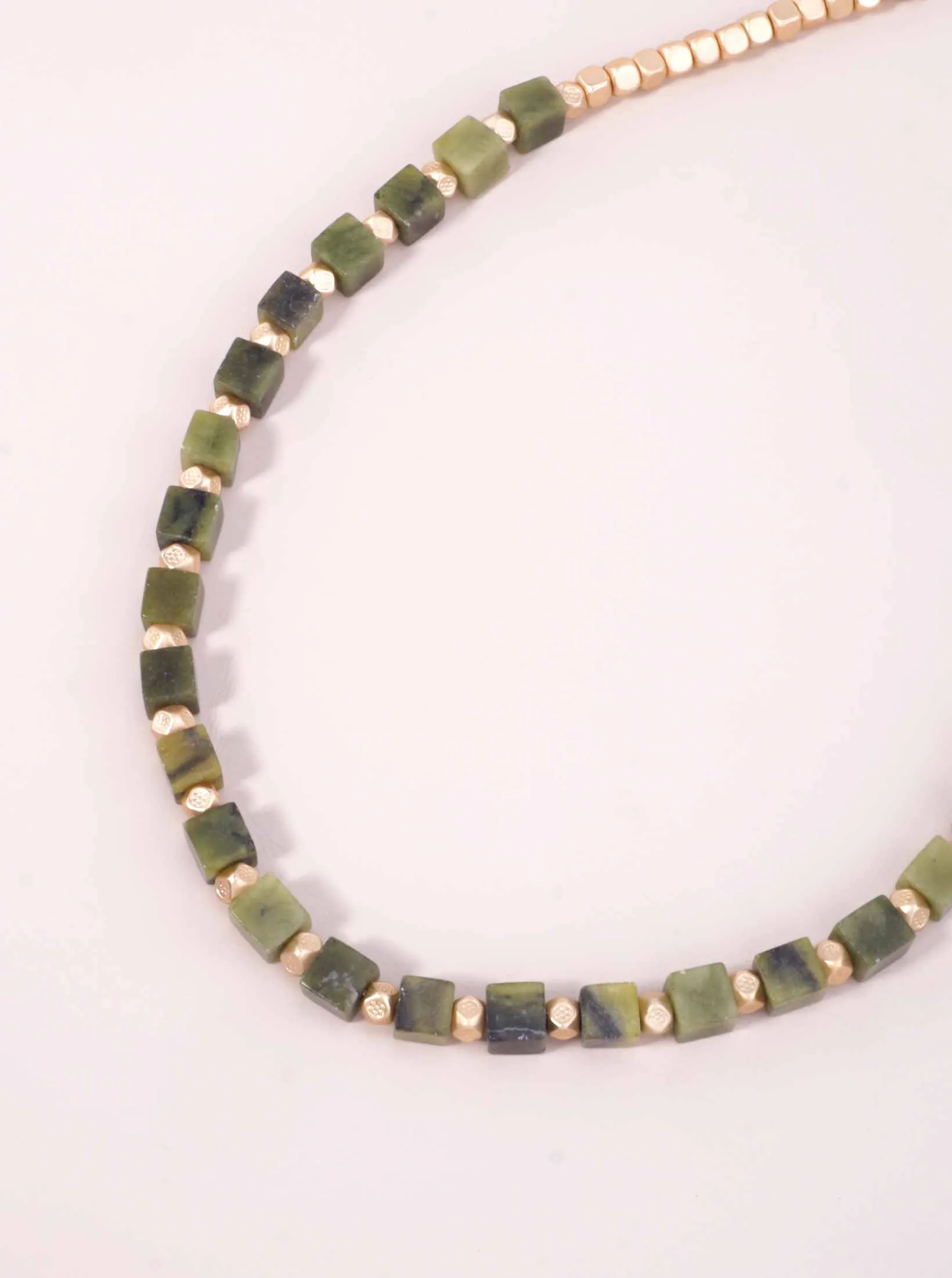 Green Metallic Bead & Square Marbled Stone Necklace
