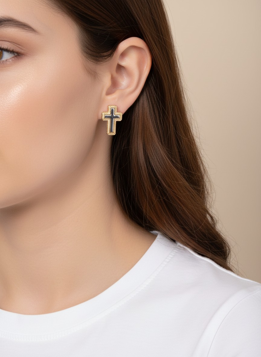 Two-Tone Polished Rope Cross Clip-on Earrings GDRH