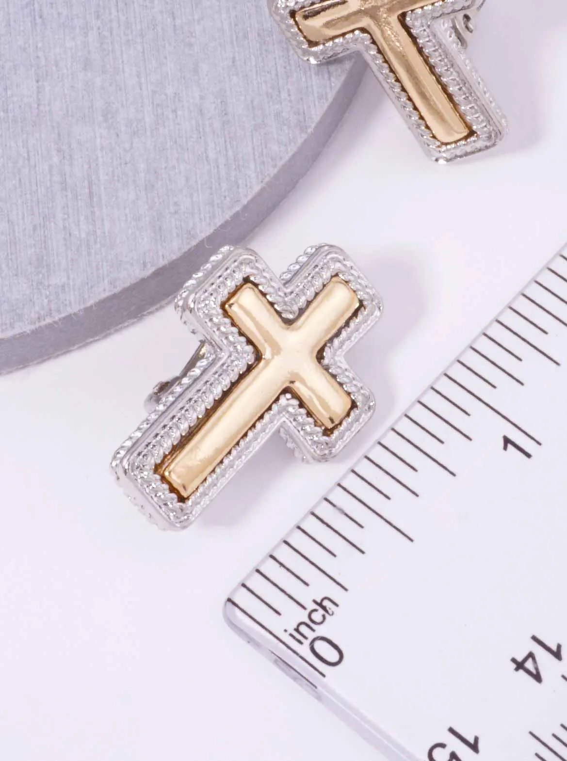 Two-Tone Polished Rope Cross Clip-on Earrings RHGD