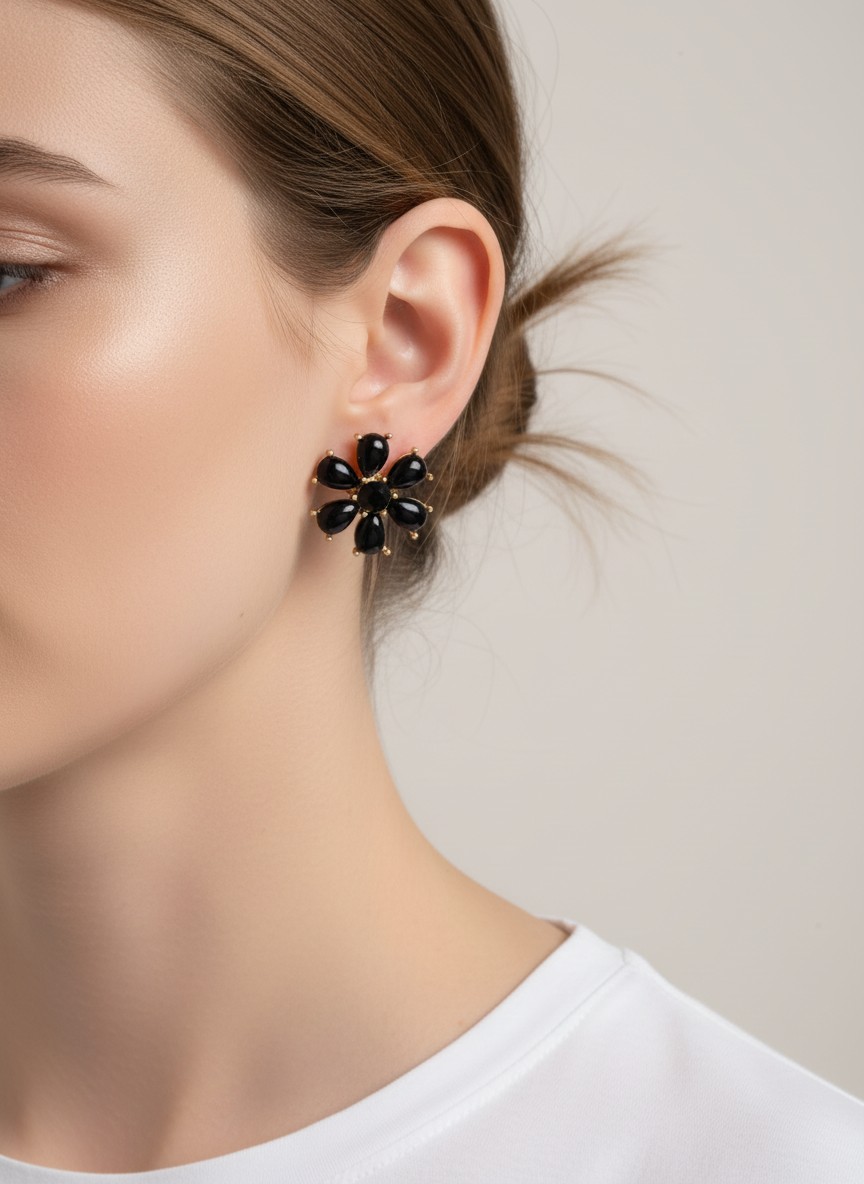 Pearlized Resin Rhinestone Flower Clip-On Earrings WGBK