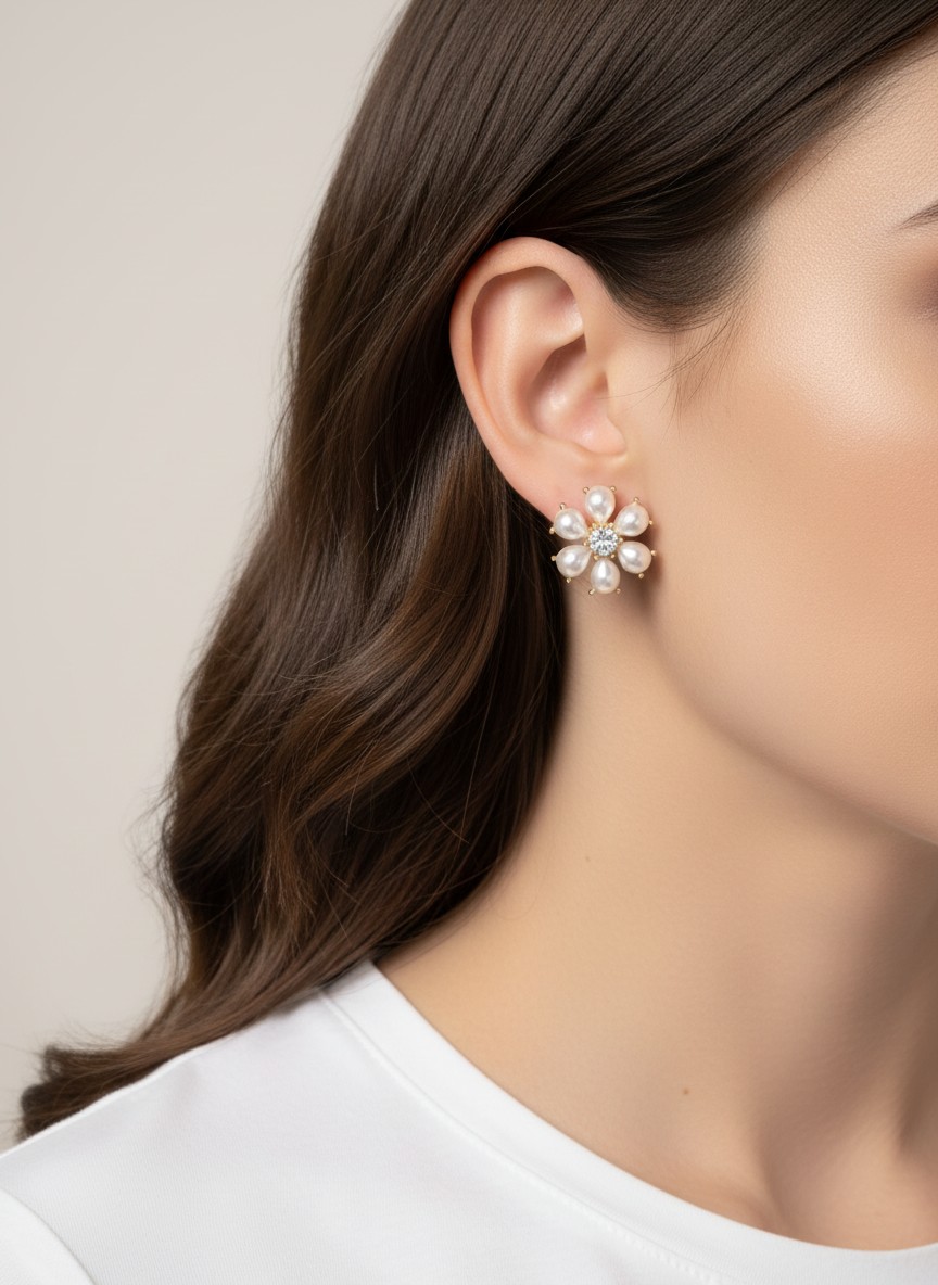 Pearlized Resin Rhinestone Flower Clip-On Earrings WGPR