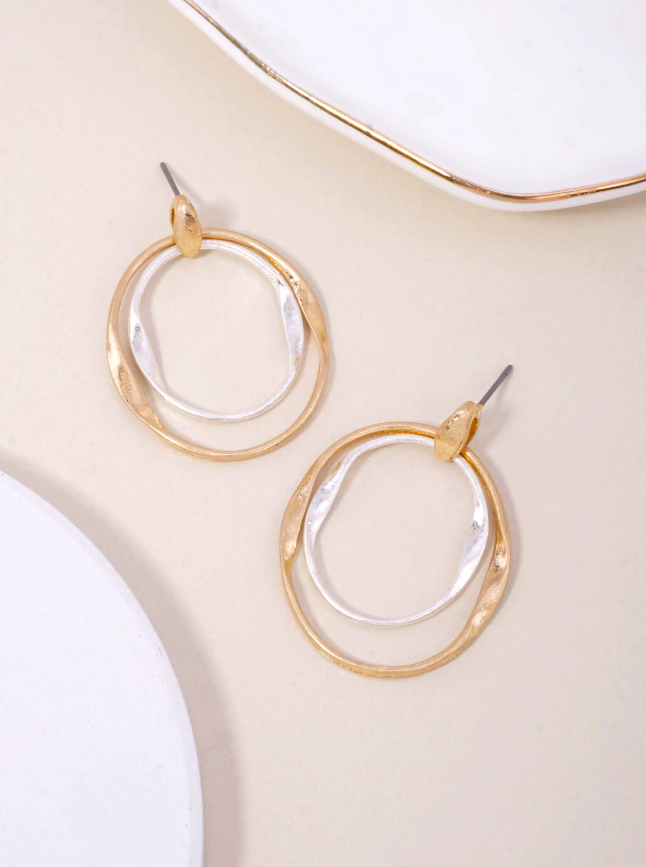Hammered Matte Double Oval Dangle Earrings WGWS