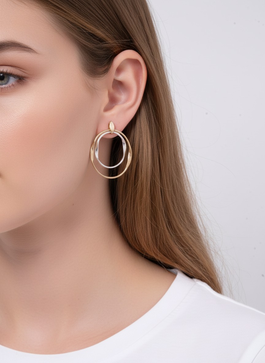 Hammered Matte Double Oval Dangle Earrings WGWS