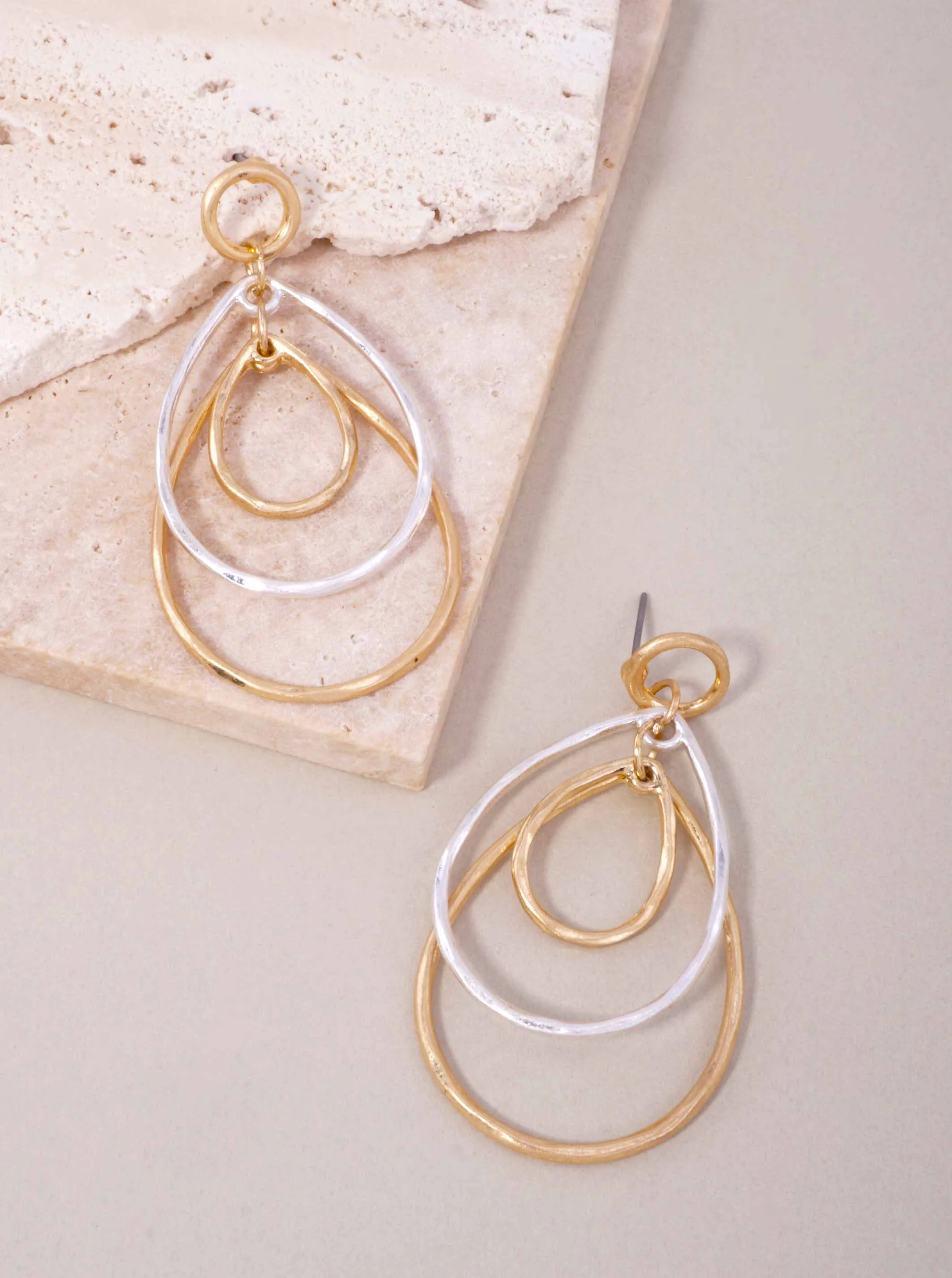 Matte Triple Layered Teardrop Post Back Earrings WGWS