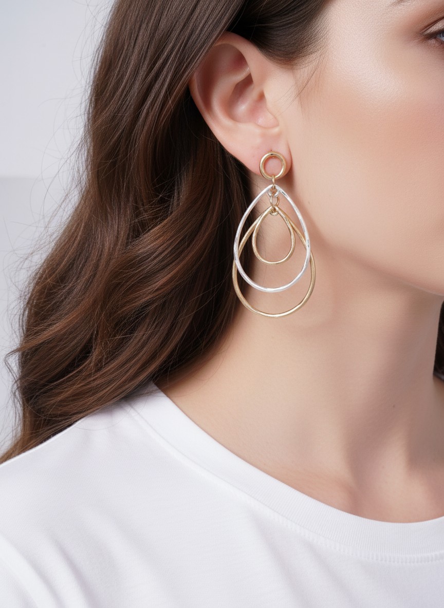Matte Triple Layered Teardrop Post Back Earrings WGWS