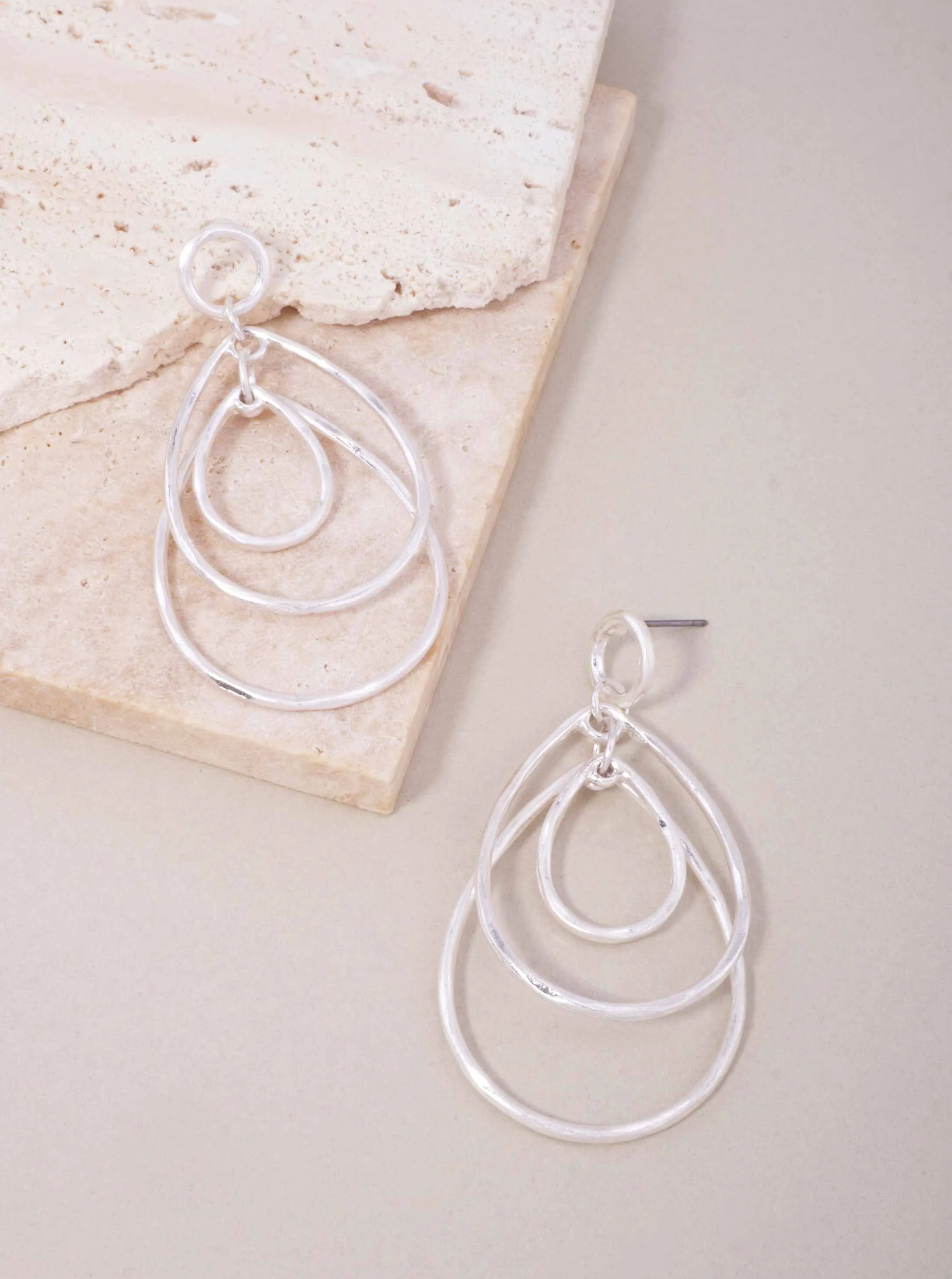 Matte Triple Layered Teardrop Post Back Earrings WS
