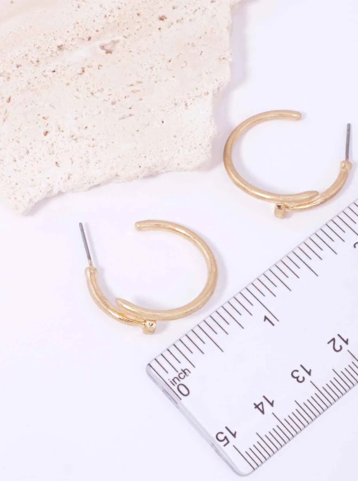 25mm Matte Nail Hoop Post Back Earrings WG