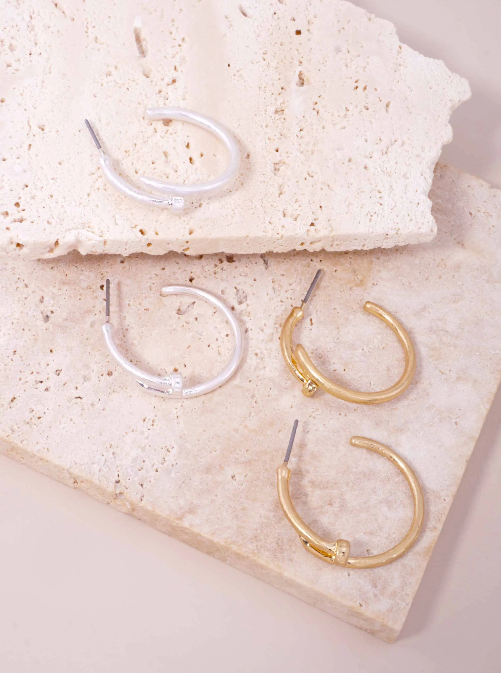 25mm Matte Nail Hoop Post Back Earrings WG