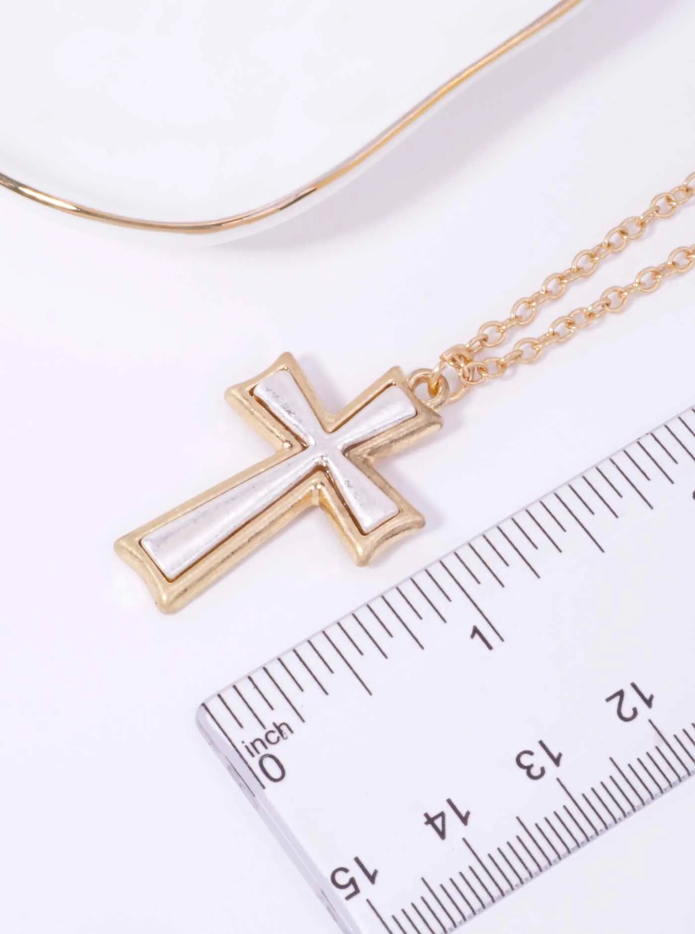 Two-Tone Matte Cross Pendant Matinee Necklace WGWS