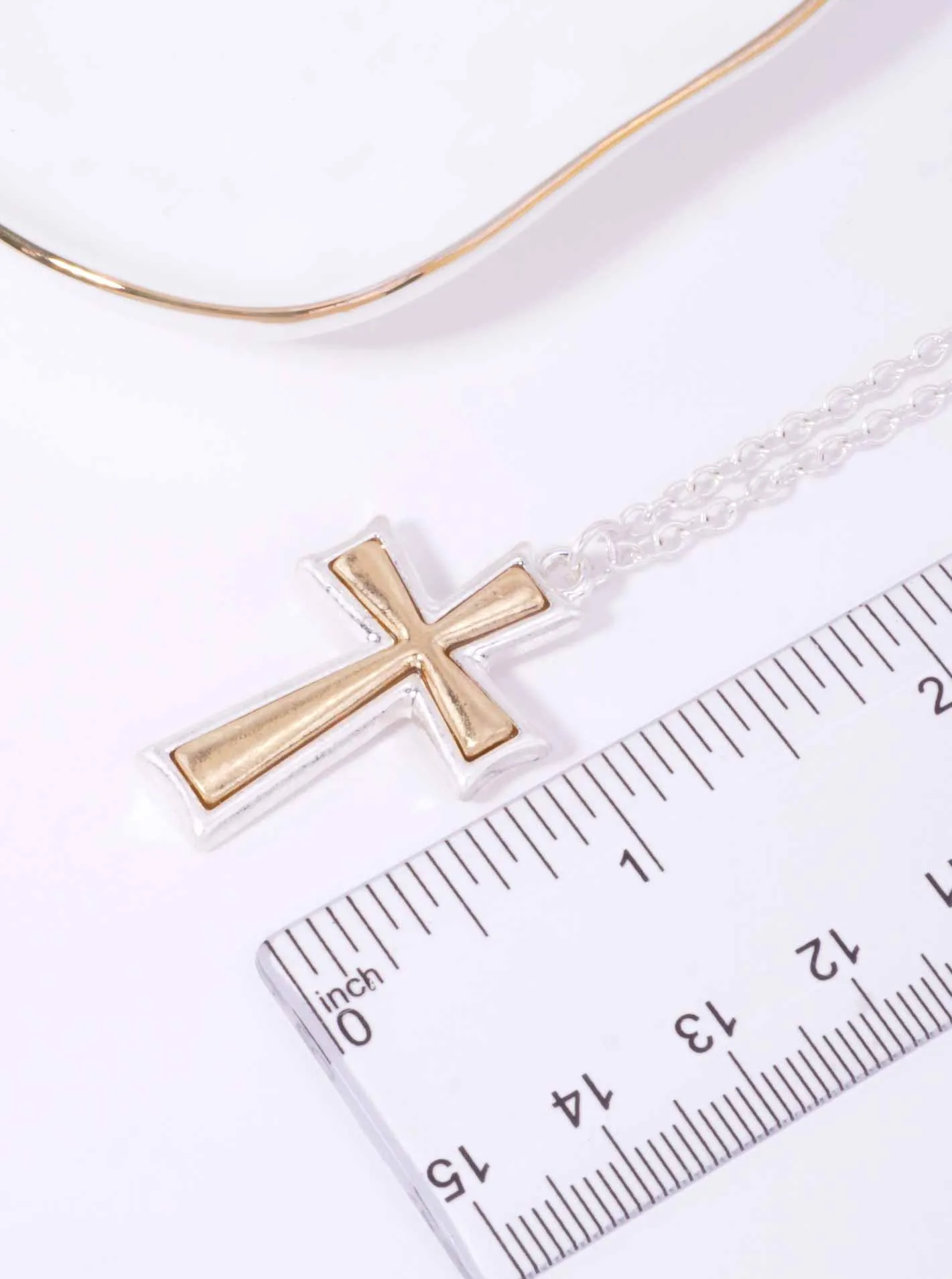 Two-Tone Matte Cross Pendant Matinee Necklace WSWG