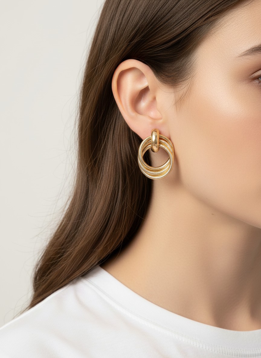 3 Line Twisted Pipe Textured Drop Earrings WG