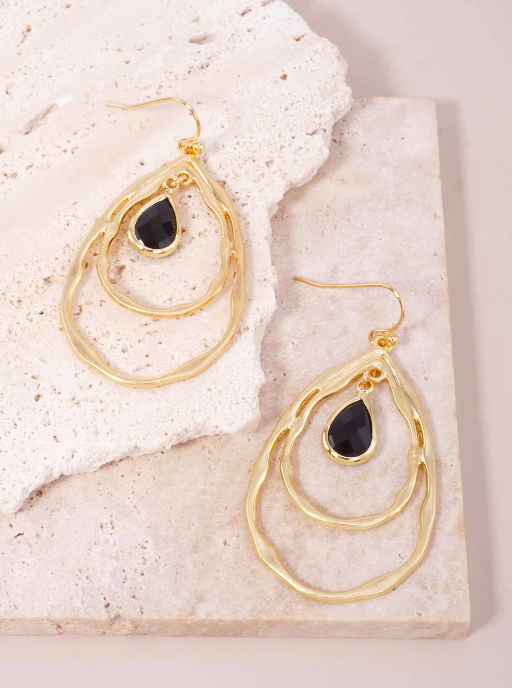Layered Faceted Glass Teardrop Dangle Earrings WGBK
