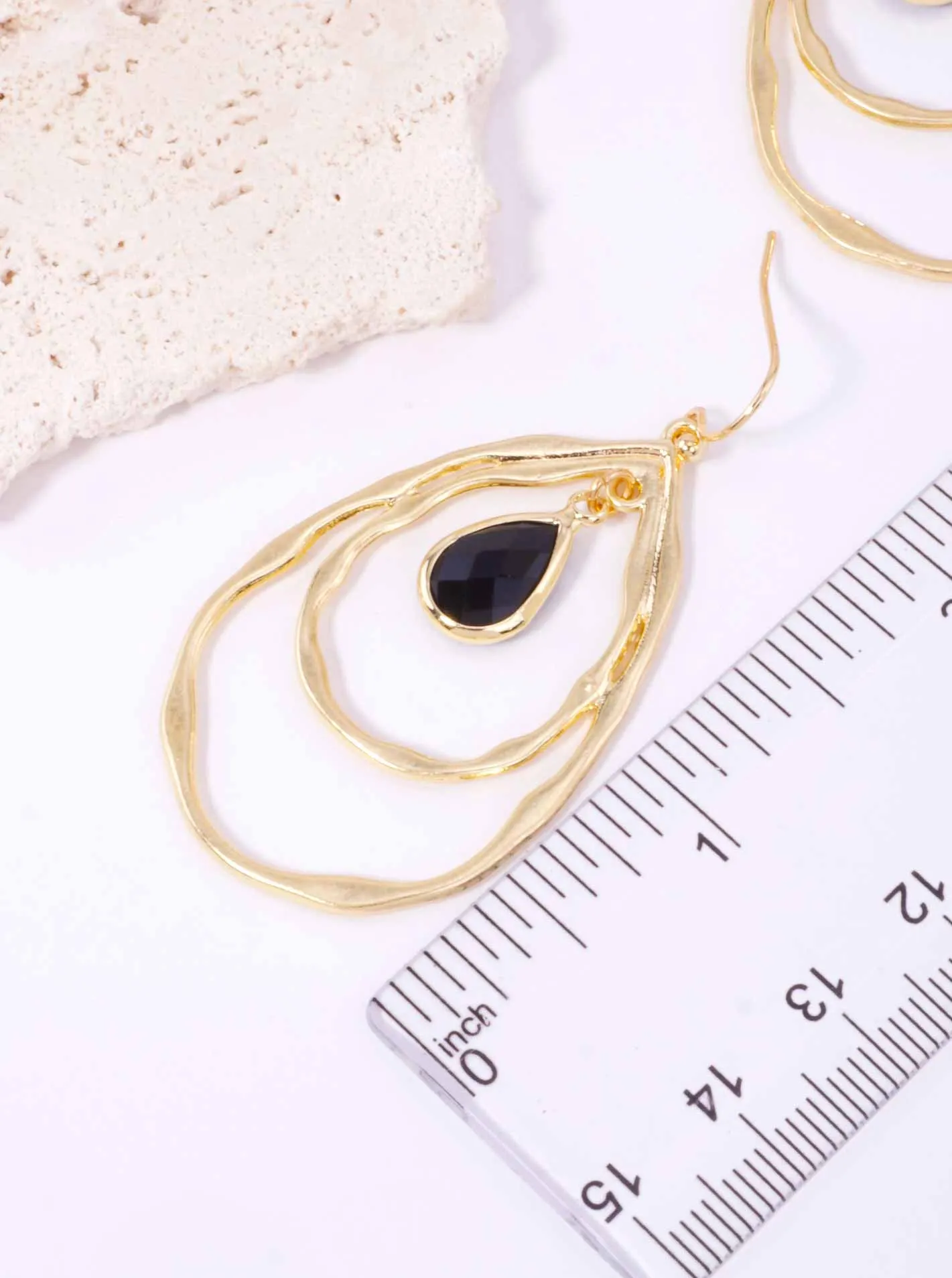 Layered Faceted Glass Teardrop Dangle Earrings WGBK