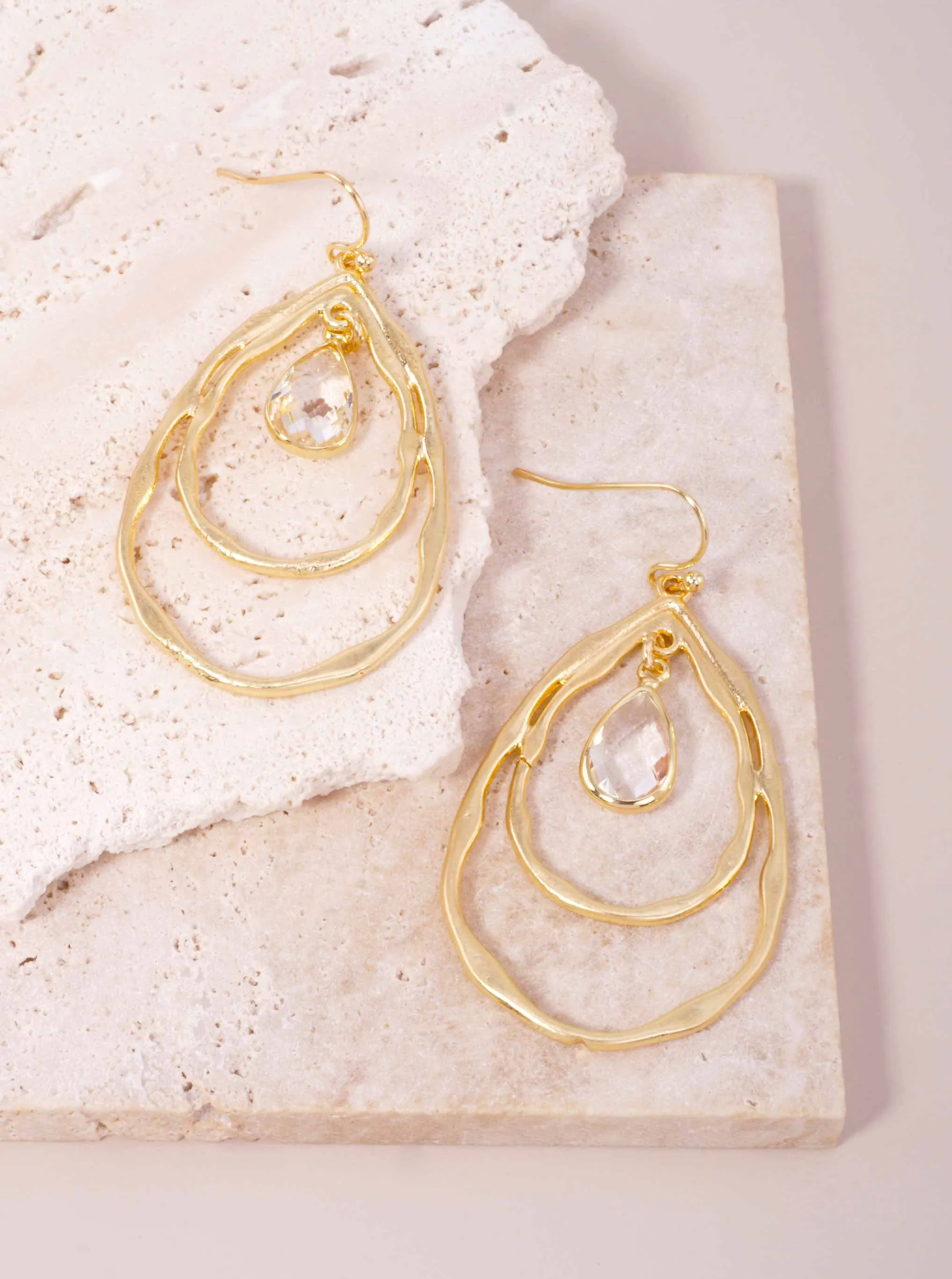 Layered Faceted Glass Teardrop Dangle Earrings WGCR