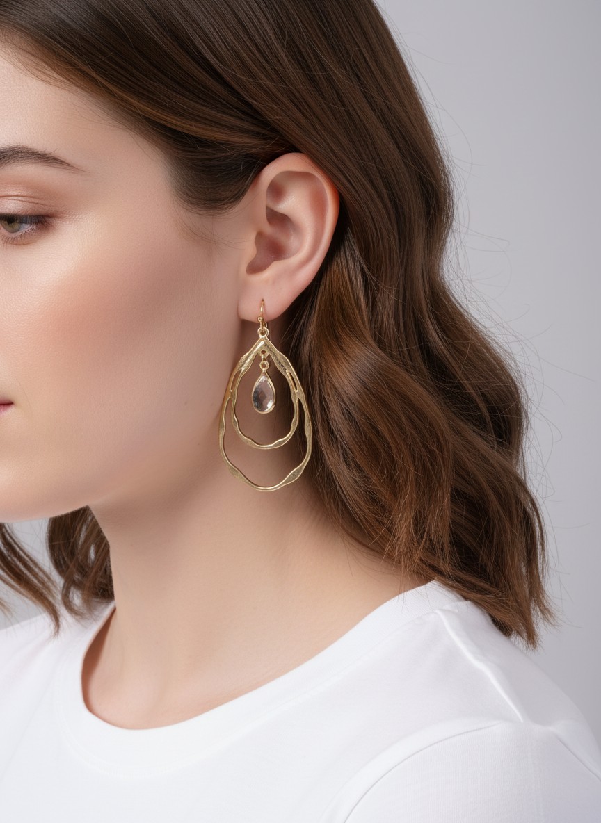 Layered Faceted Glass Teardrop Dangle Earrings WGCR