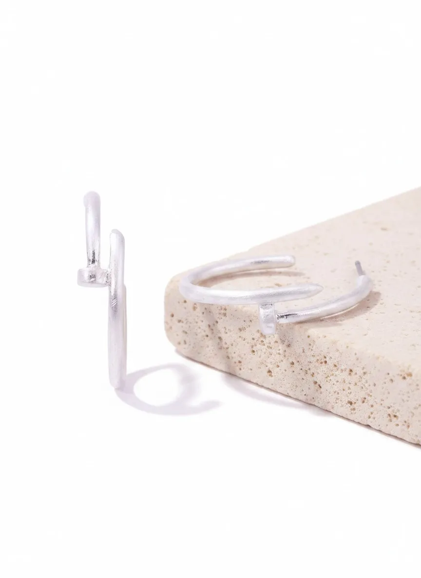 Worn Silver 25mm Matte Nail Hoop Post Back Earrings