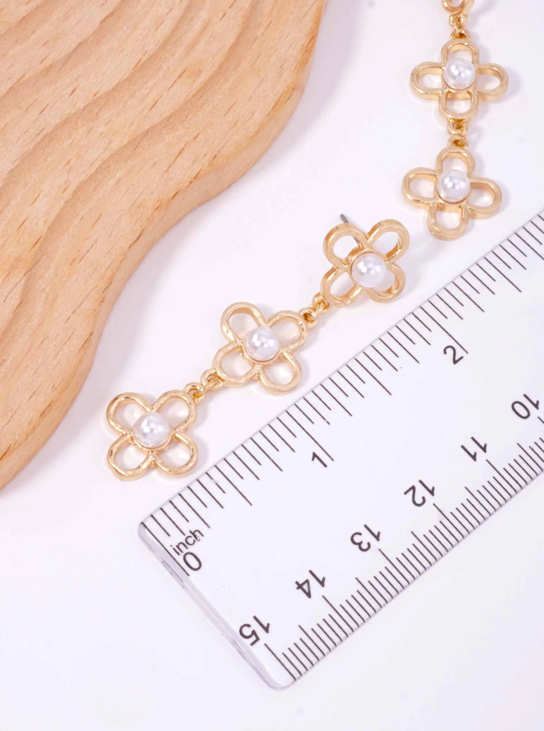 Pearl Flower Triple Drop Matte Post Back Earrings
