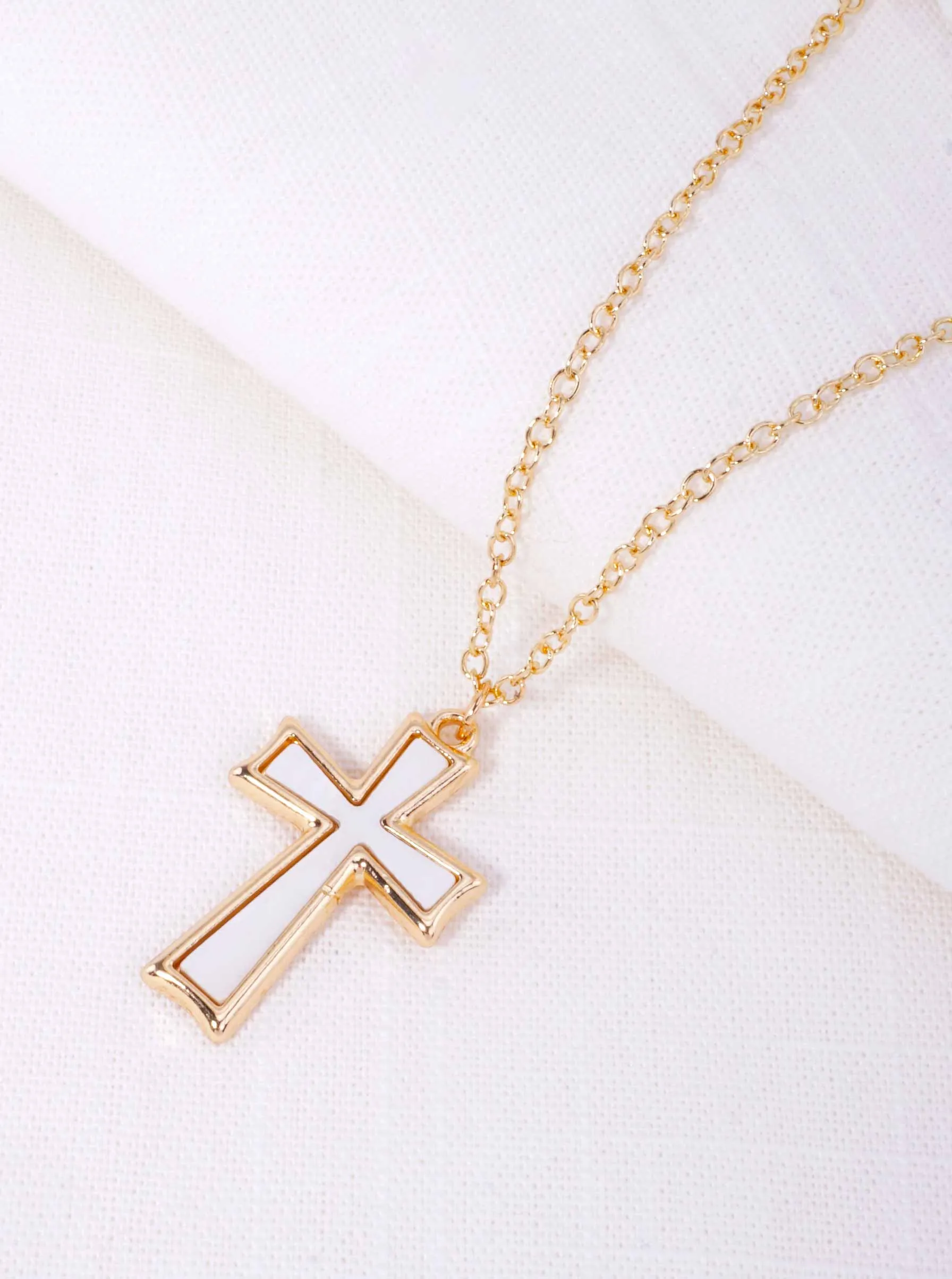 Gold Pearl Elegant Cross Matinee Pendant Necklace